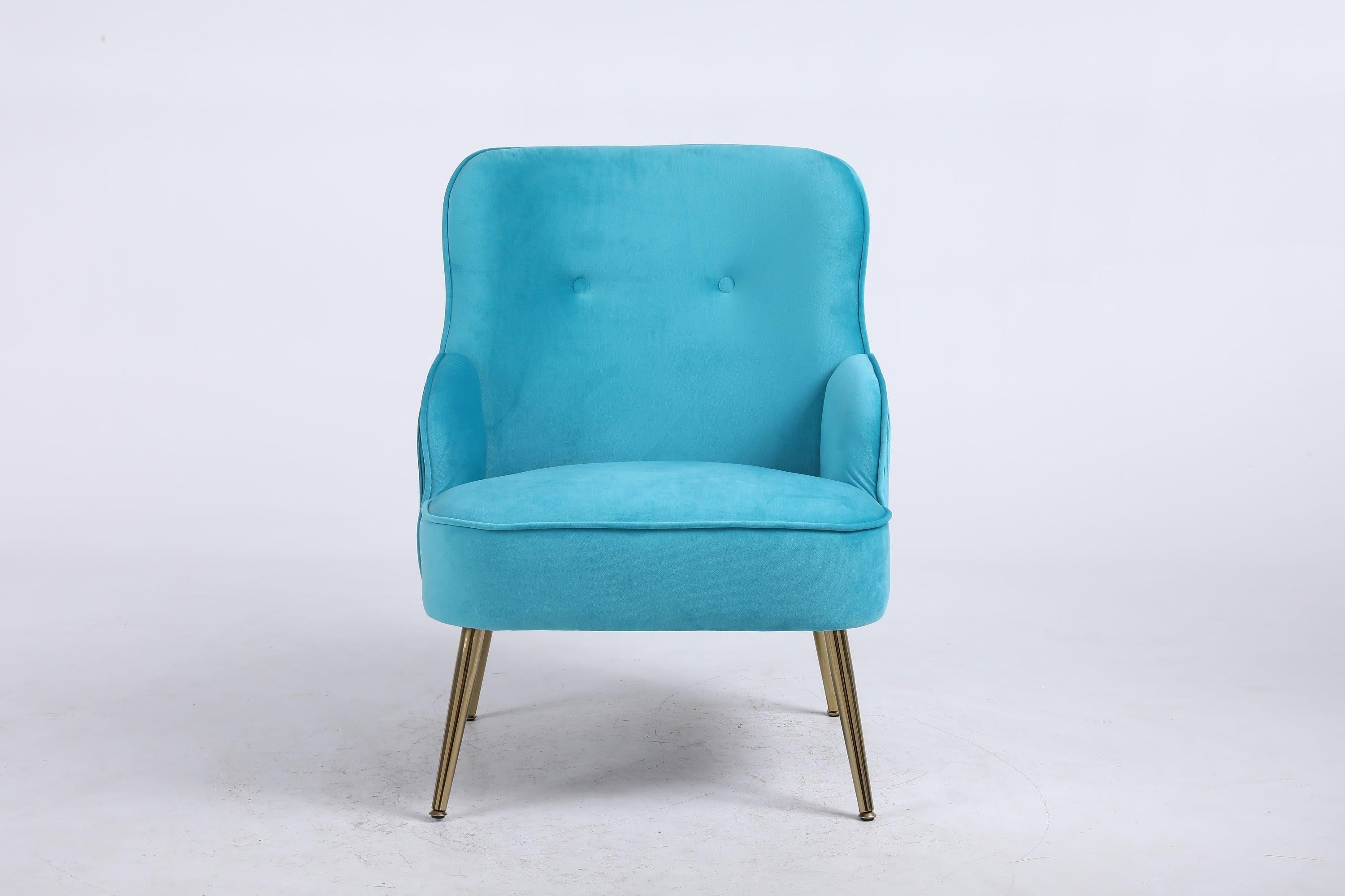 Velvet Accent Chair for Living Room/Bed Room/Guest Room, Upholstered Mid CenturyModern Leisure Chair with Metal Legs Guest Chair Vanity Chair, Teal Blue