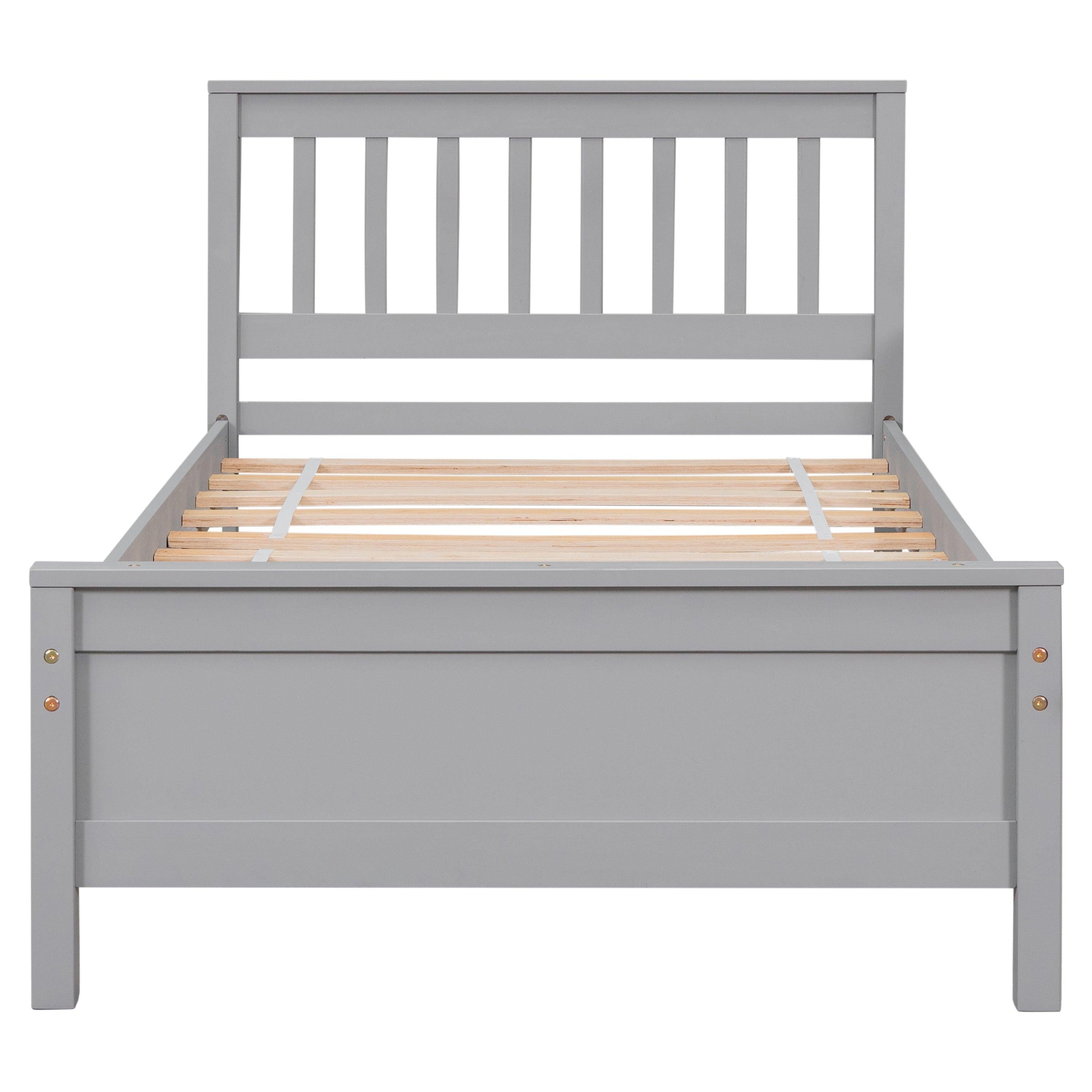 Twin Bed with Headboard and Footboard for Kids, Teens, Adults,with a Nightstand,Grey