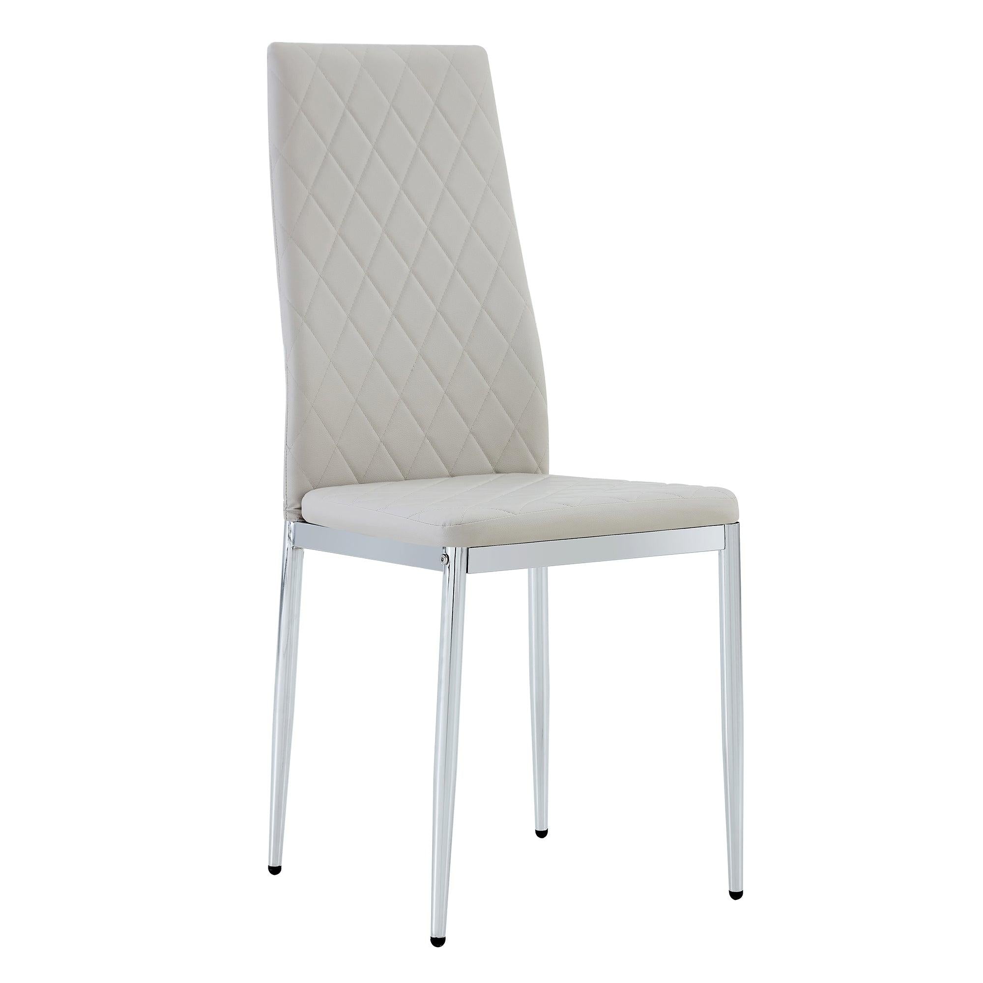 Grid Shaped Armless High Back Dining Chair, 6-piece set, Office Chair. Applicable to DiningRoom, Living Room, Kitchen and Office.Grey Chair and Electroplated Metal Leg