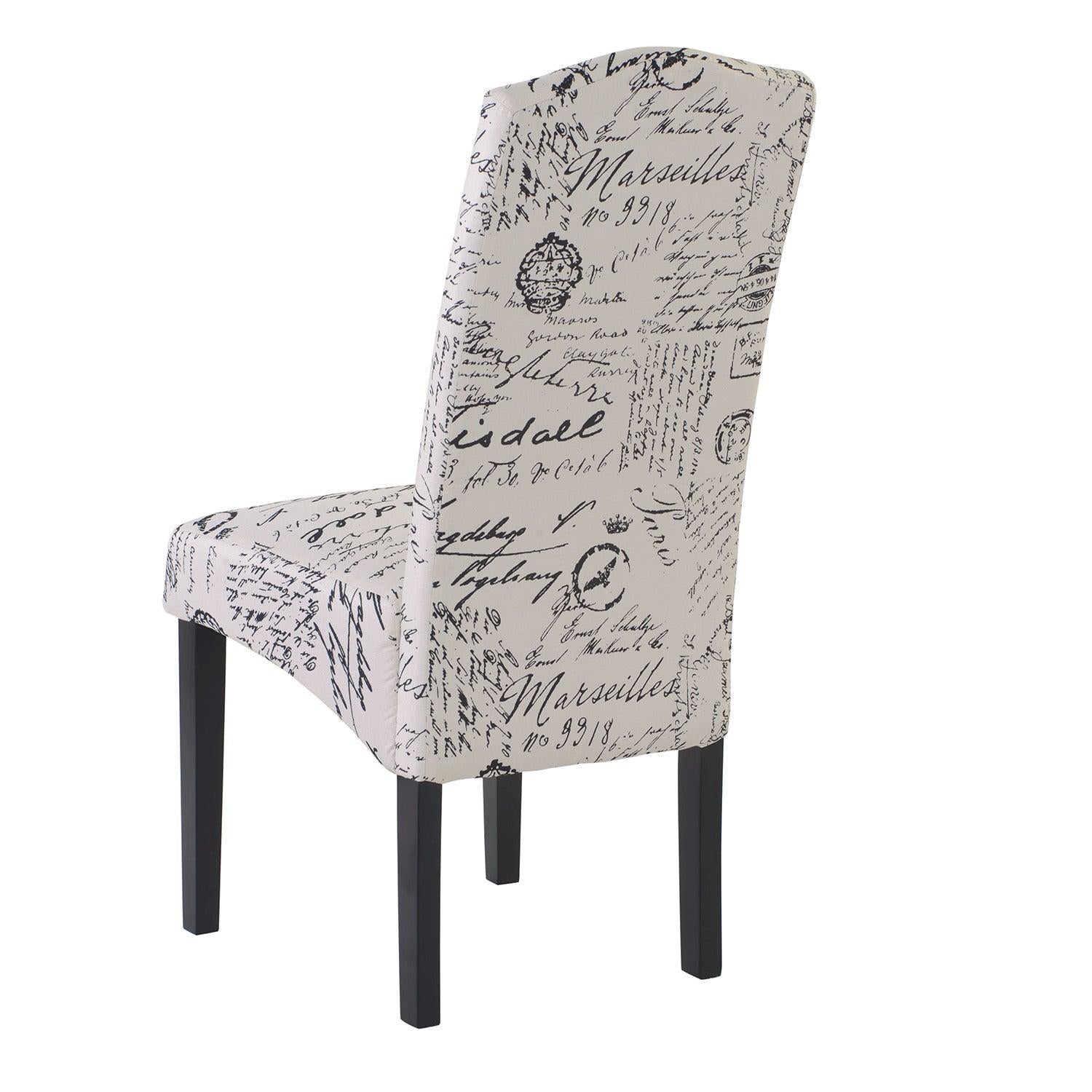 Dining Script Fabric Accent Chair with Solid Wood Legs, Set of 2