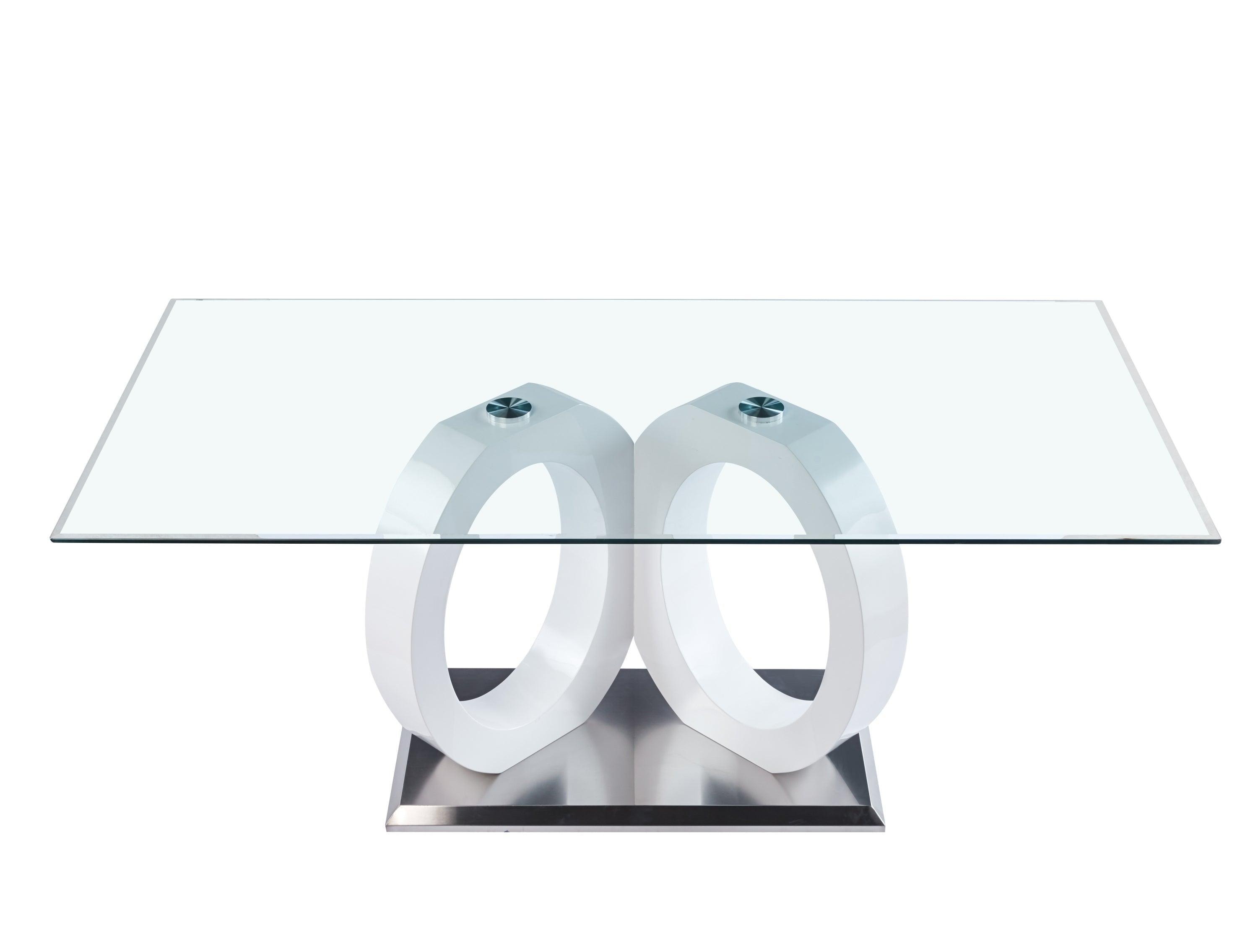 Modern Design Tempered Glass Dining Table with White MDF Middle Support and Stainless Steel Base image