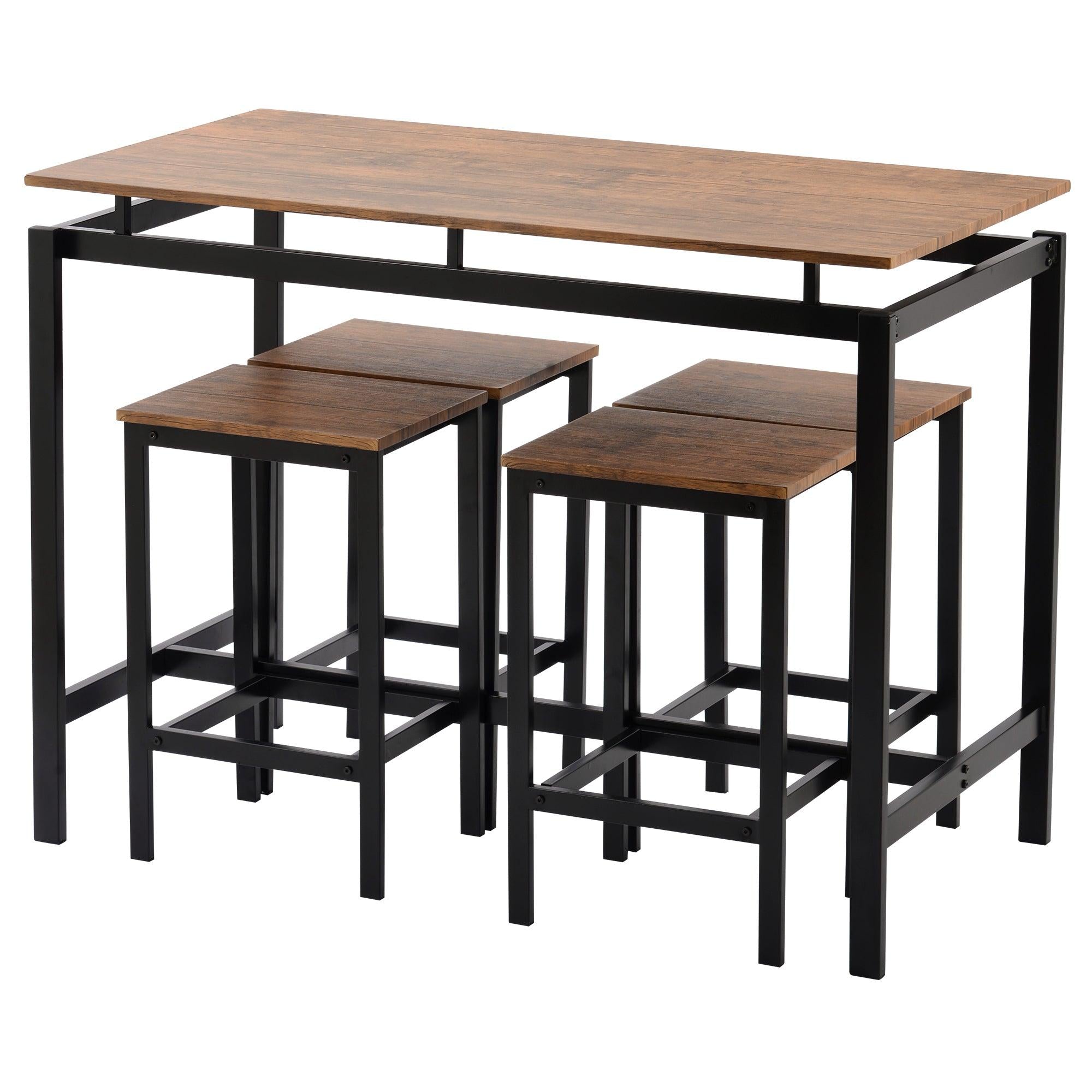 5-Piece Kitchen Counter Height Table Set, Industrial Dining Table with 4 Chairs (Brown)