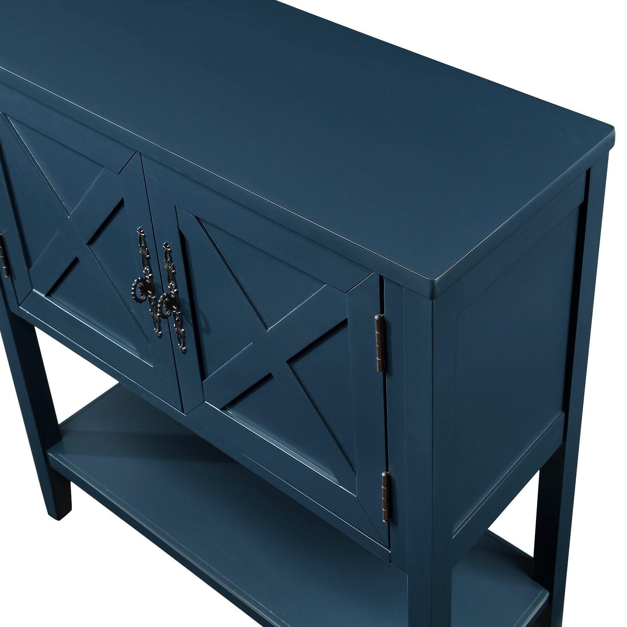 35’’ Farmhouse Wood Buffet Sideboard Console Table with Bottom Shelf and 2-Door Cabinet, for Living Room, Entryway,Kitchen Dining Room Furniture (Navy Blue)