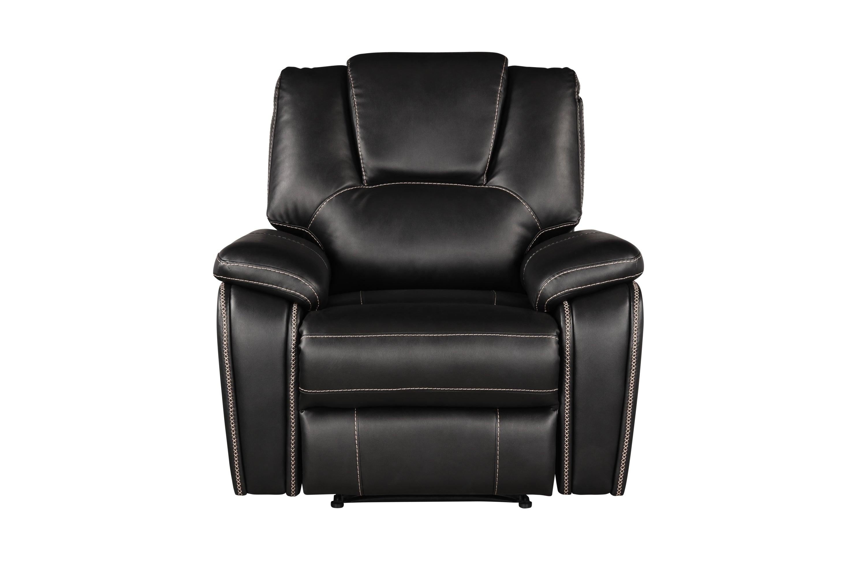 Hong Kong 3 Piece Power Reclining Sofa Set made with Faux Leather in Black