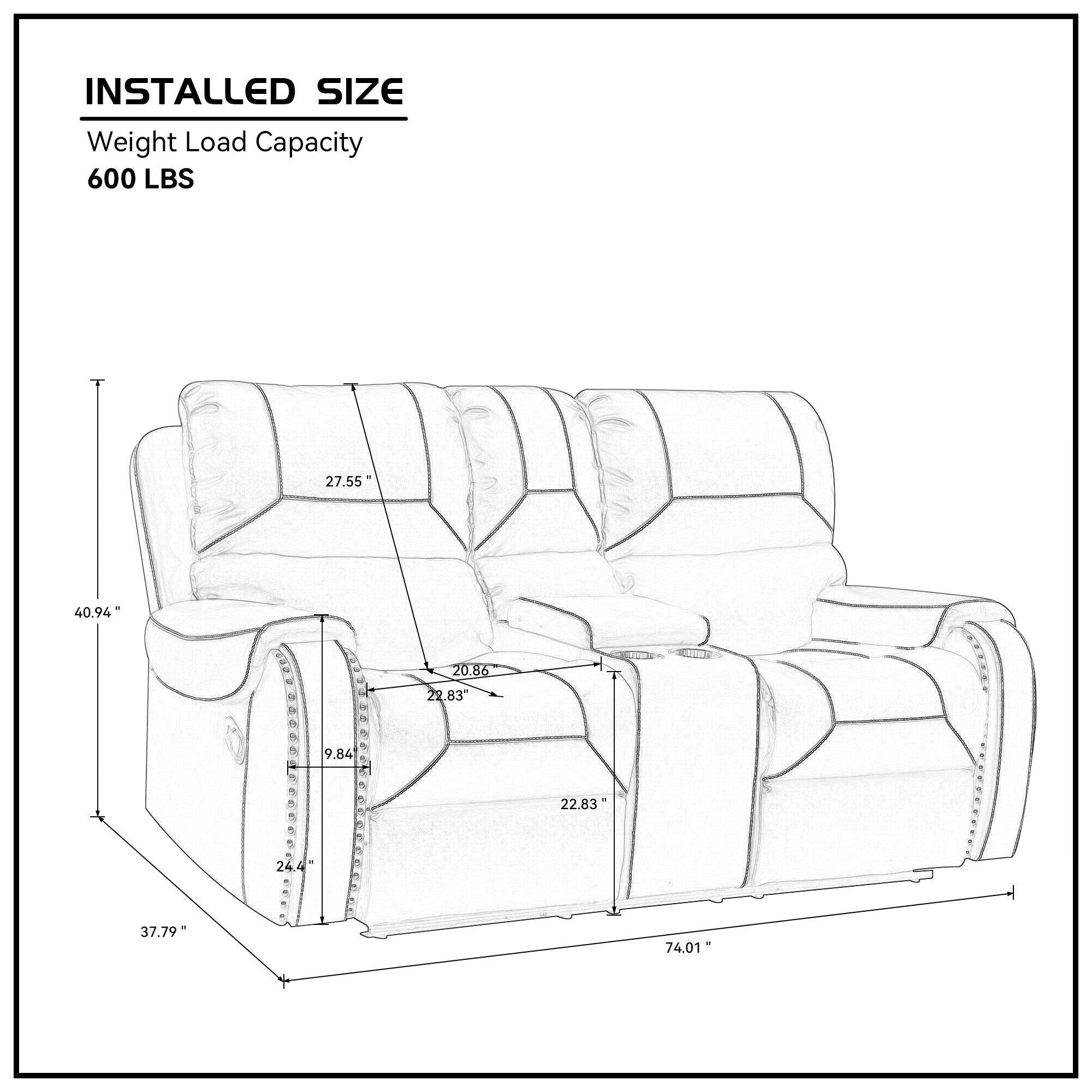 Faux Leather Reclining Sofa Couch Loveseat Sofa for Living Room Brown