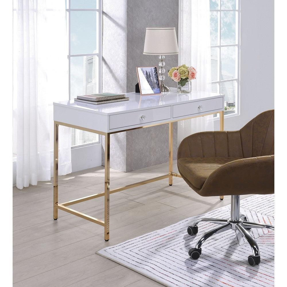 ACME Ottey Desk in White High Gloss & Gold 92540 image