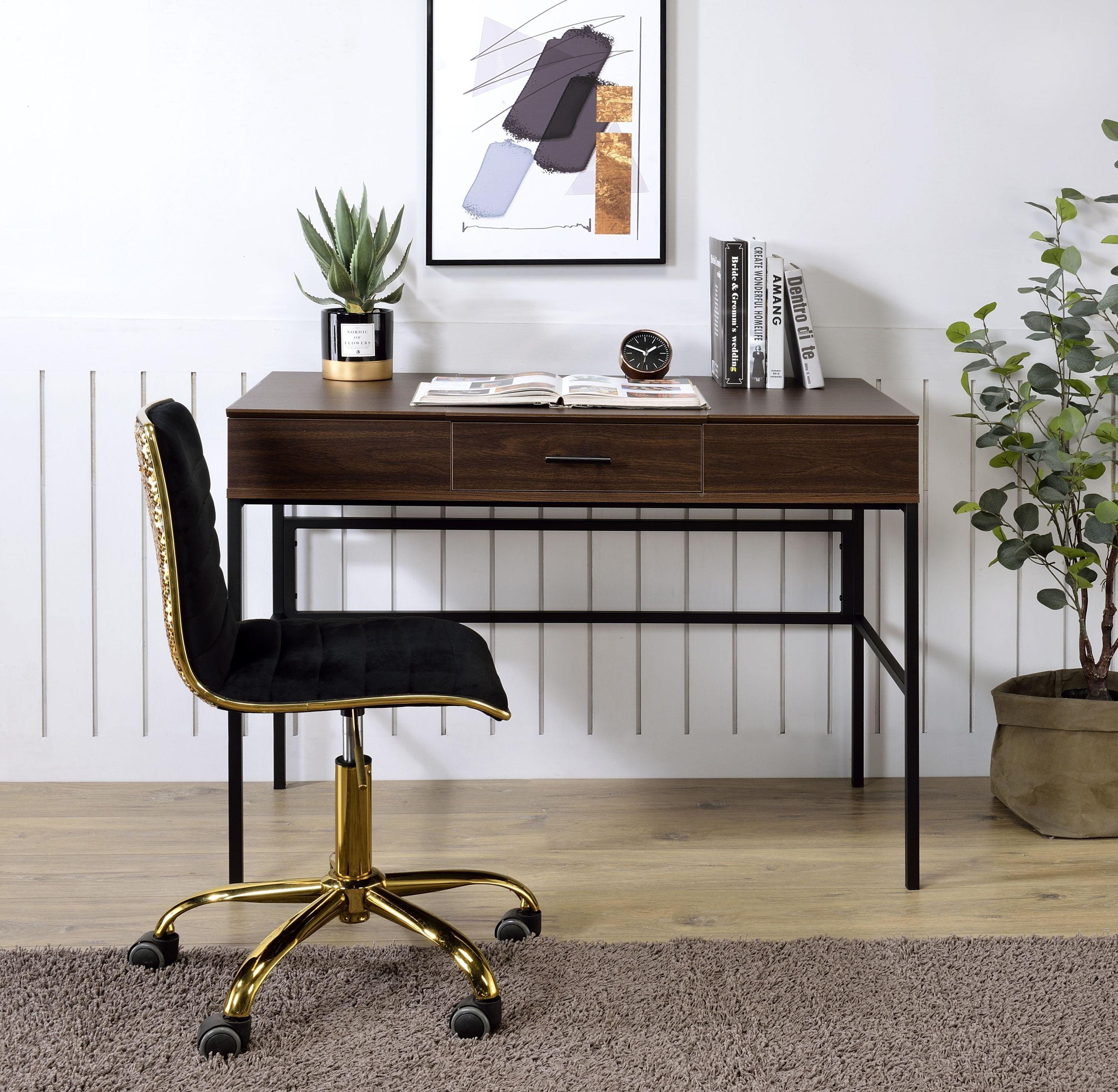 ACME Verster Built-in USB Port Writing Desk, Oak & Black Finish 93092 image