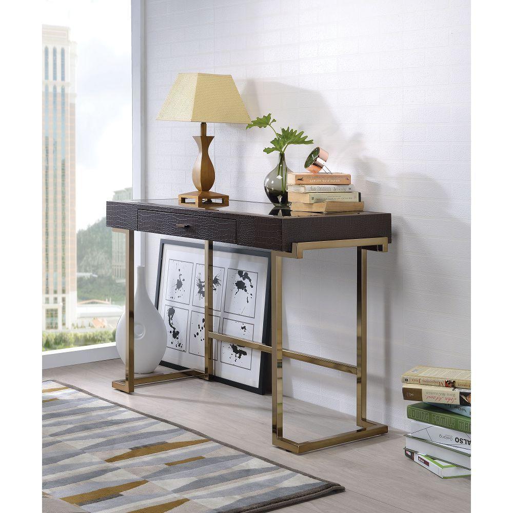 ACME Boice Desk in Espresso PU & Champagne 92336 image