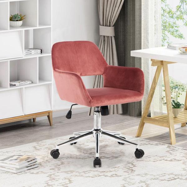 Velvet Upholstered Adjustable Swivel Office Chair, ROSE image