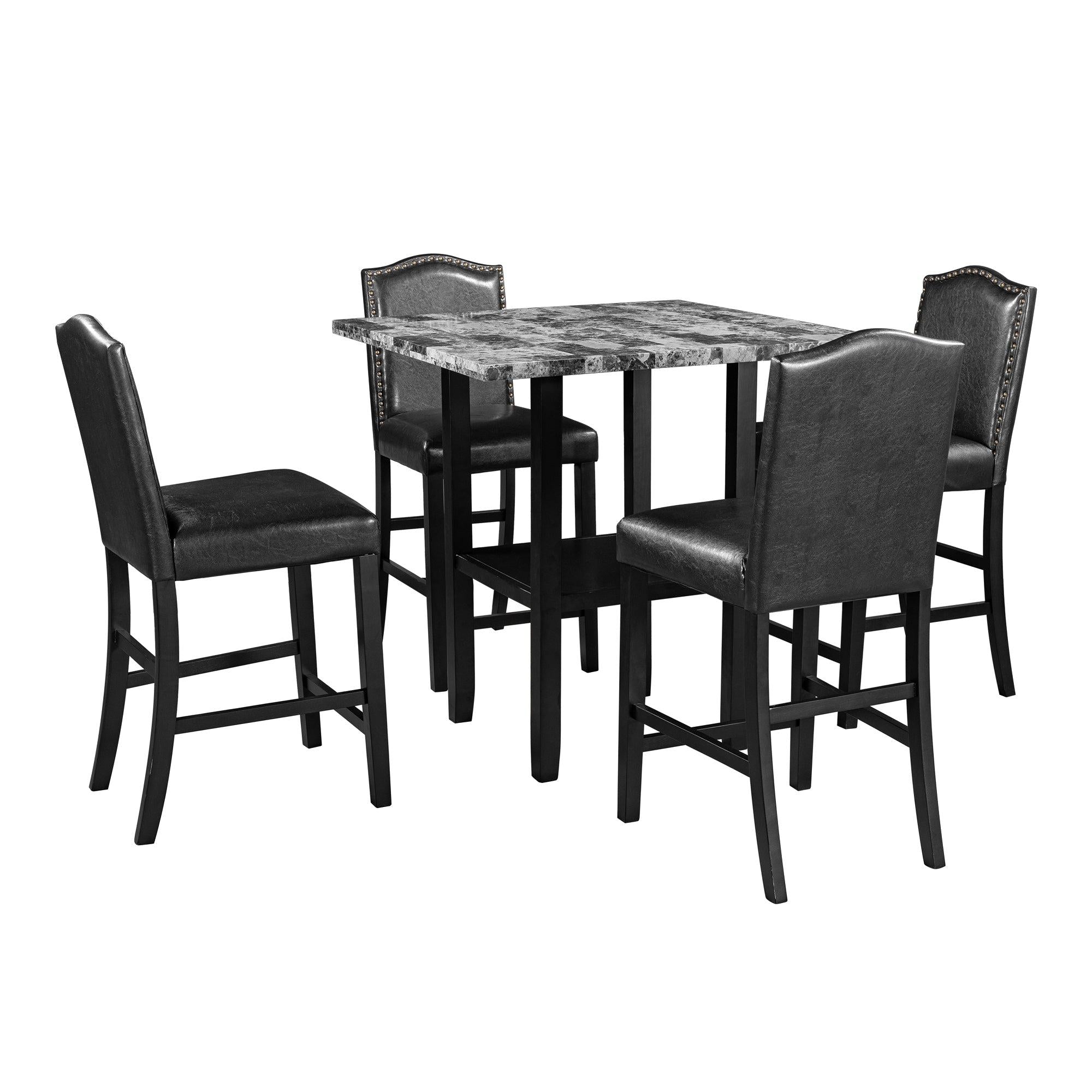 5 Piece Dining Set with Matching Chairs and Bottom Shelf for Dining Room, Black Chair+Gray Table