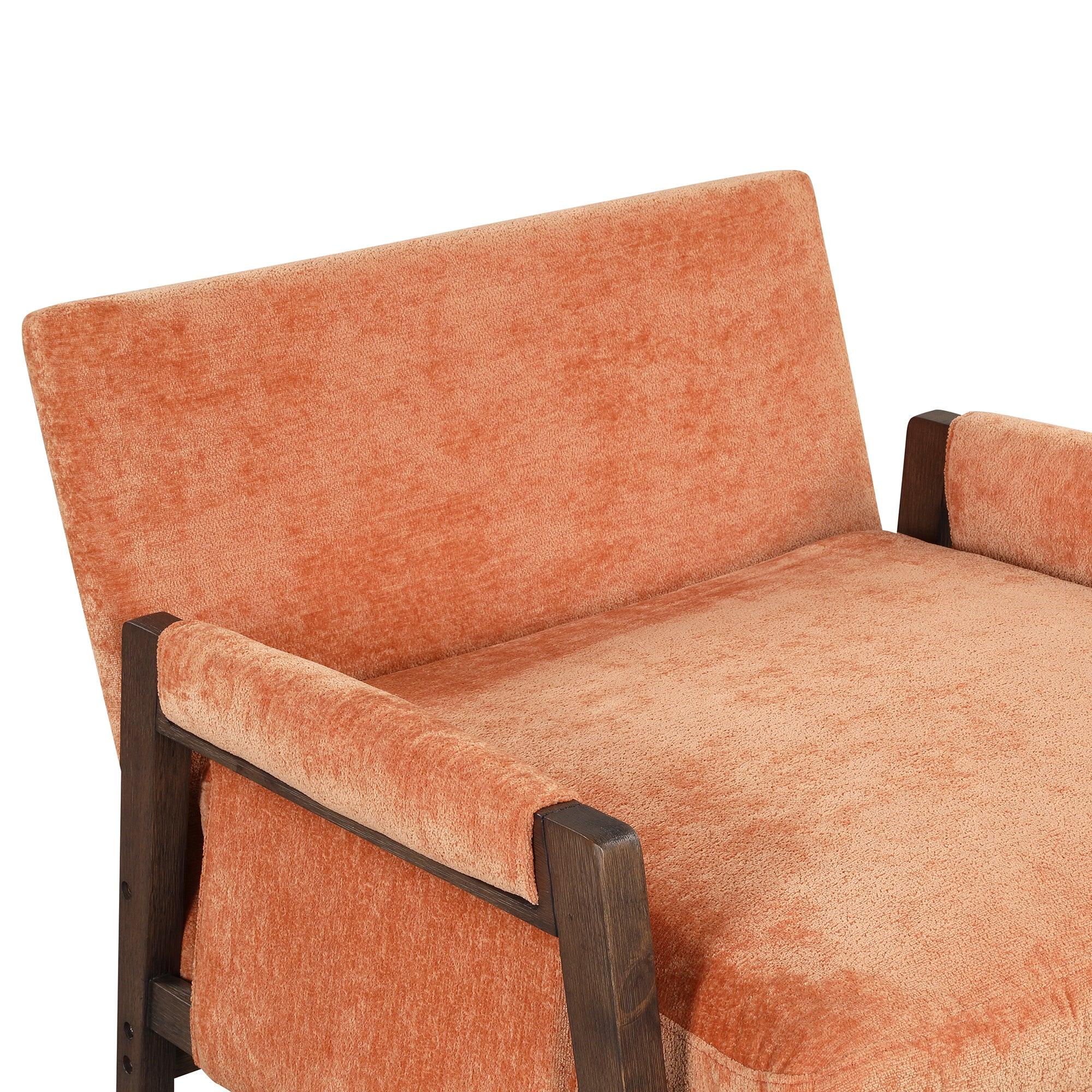 Mid-CenturyModern Velvet Accent Chair,Leisure Chair with Solid Wood and Thick Seat Cushion for Living Room,Bedroom,Studio,Orange