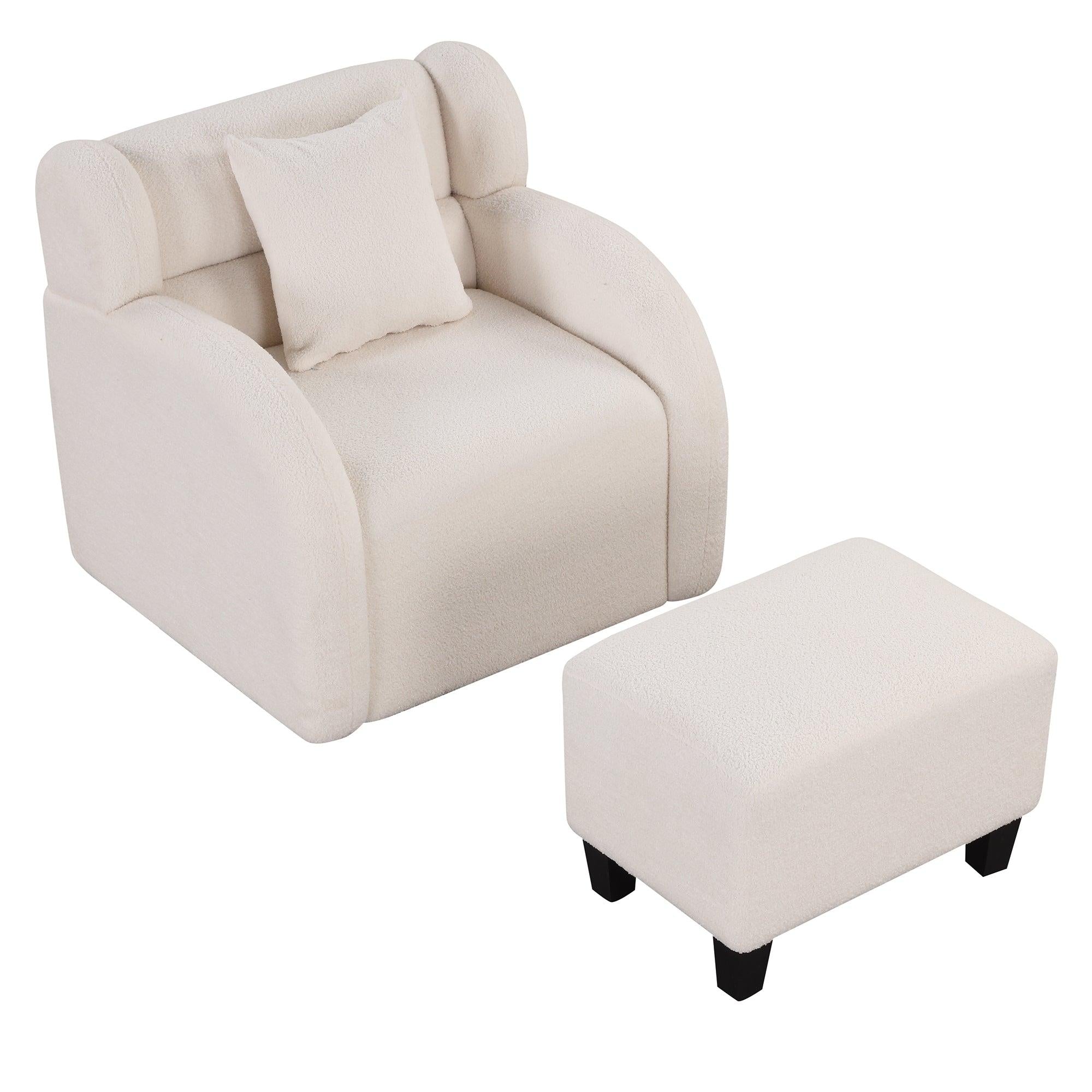 Swivel Accent Chair with Ottoman, Teddy Short Plush Particle Velvet Armchair,360 Degree Swivel Barrel Chair with footstool for Living Room, Hotel, Bedroom, Office, Lounge,White image