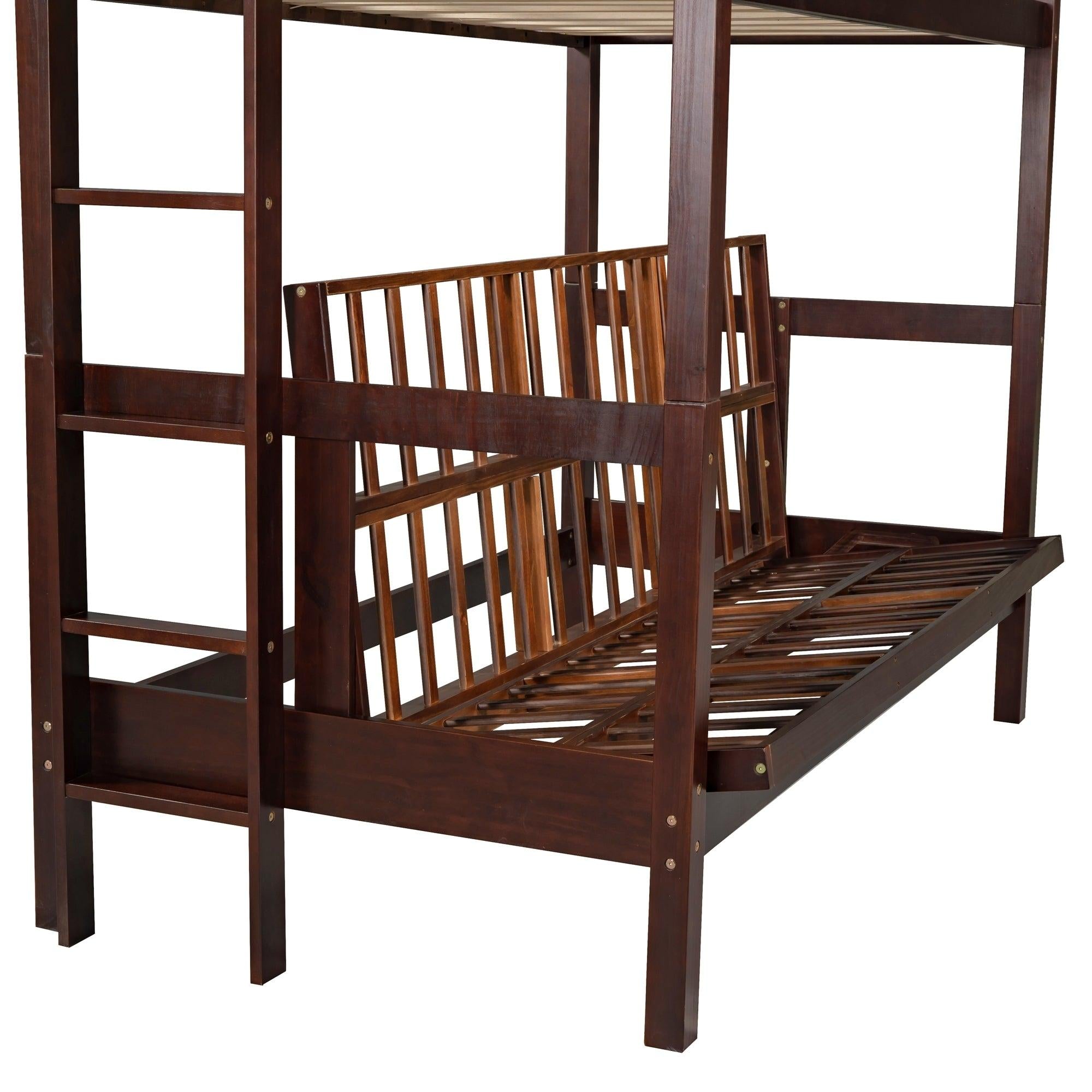 Twin over Full Bunk Bed,Down Bed can be Converted into Daybed,Espresso