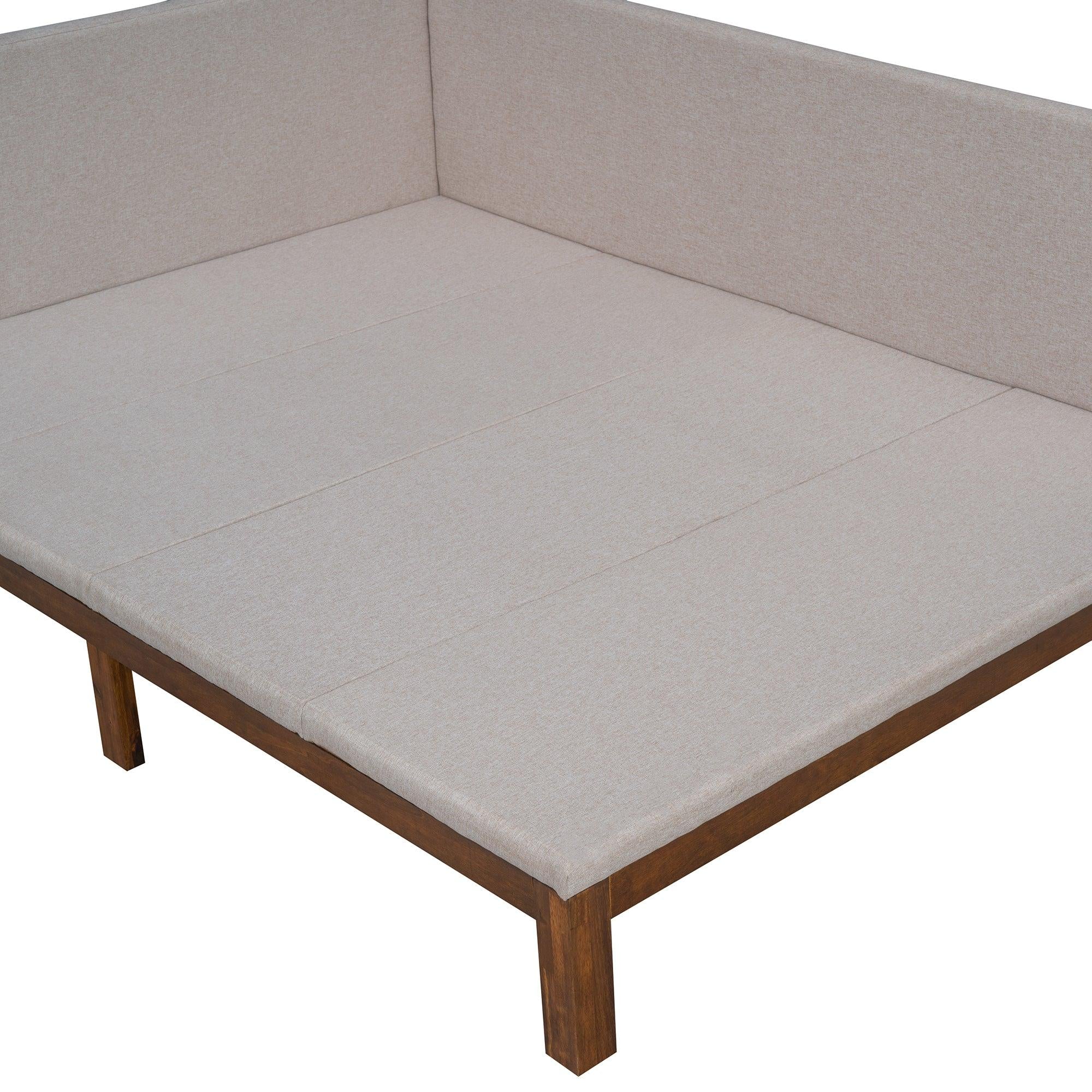 Upholstered Daybed/Sofa Bed Frame Full Size Linen-Beige