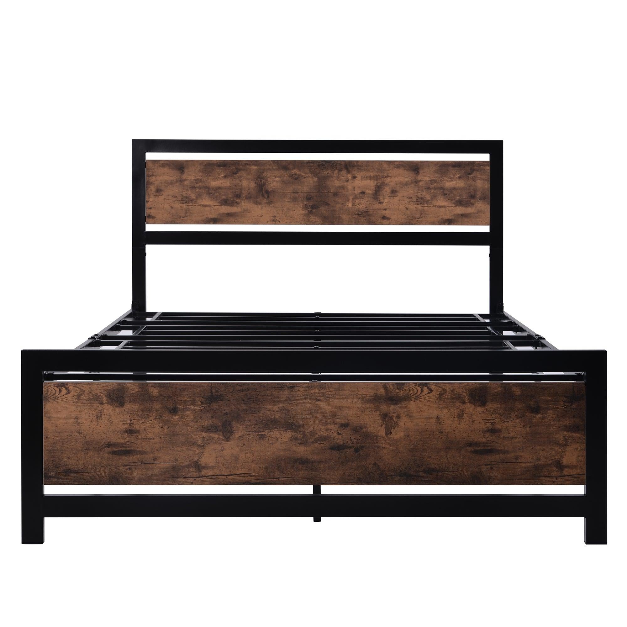 Metal and Wood Bed Frame with Headboard and Footboard ,Full Size Platform Bed ,No Box Spring Needed, Easy to Assemble(BLACK)