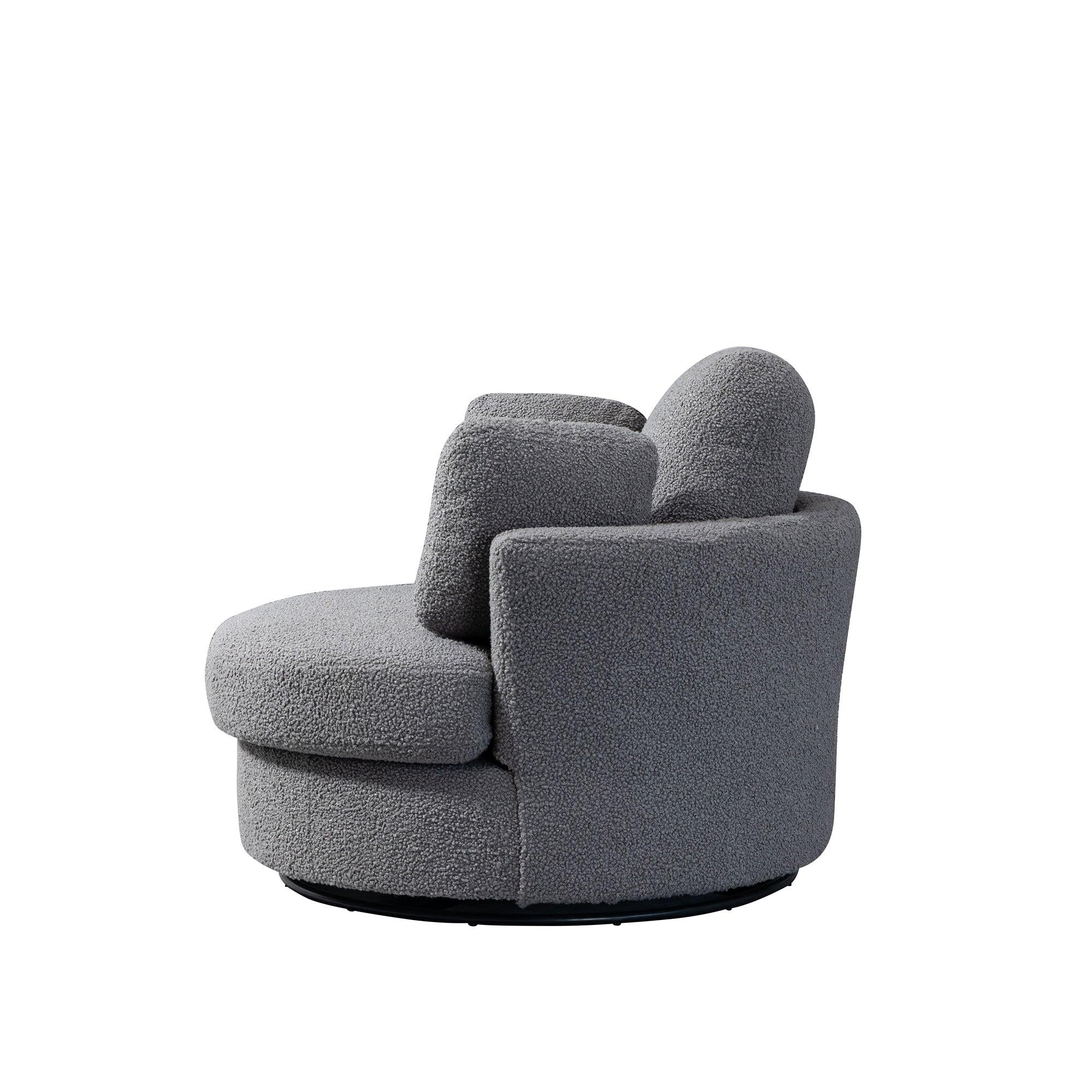 42.2"W Swivel Accent Barrel Chair and Half Swivel Sofa With 3 Pillows 360 Degree Swivel Round SofaModern Oversized Arm Chair Cozy Club Chair for Bedroom Living Room Lounge Hotel, Dark Gray Boucle