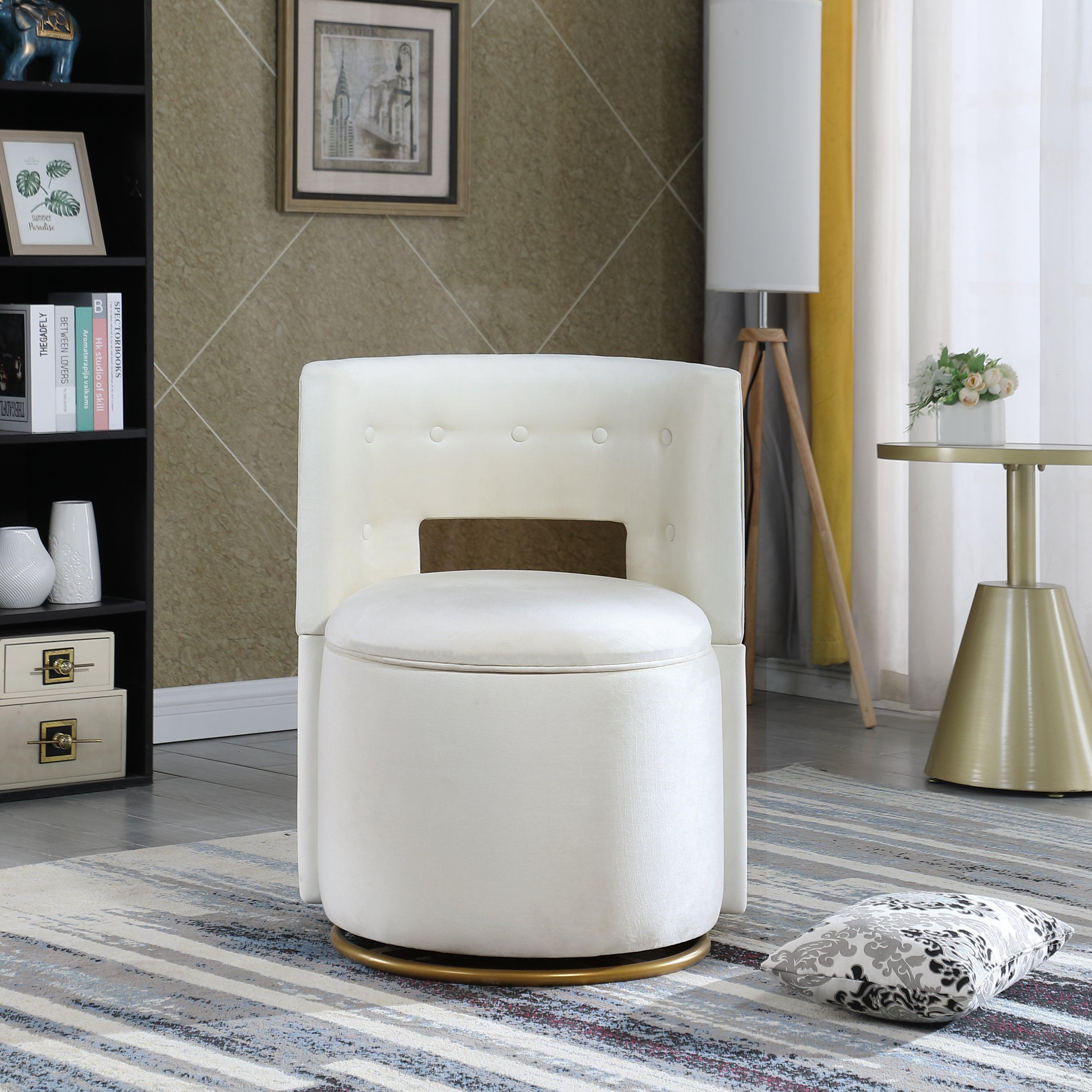 360° Swivel Accent Chair withStorage Function, Velvet Curved Chair with Gold Metal Base for Living Room, Nursery, Bedroom