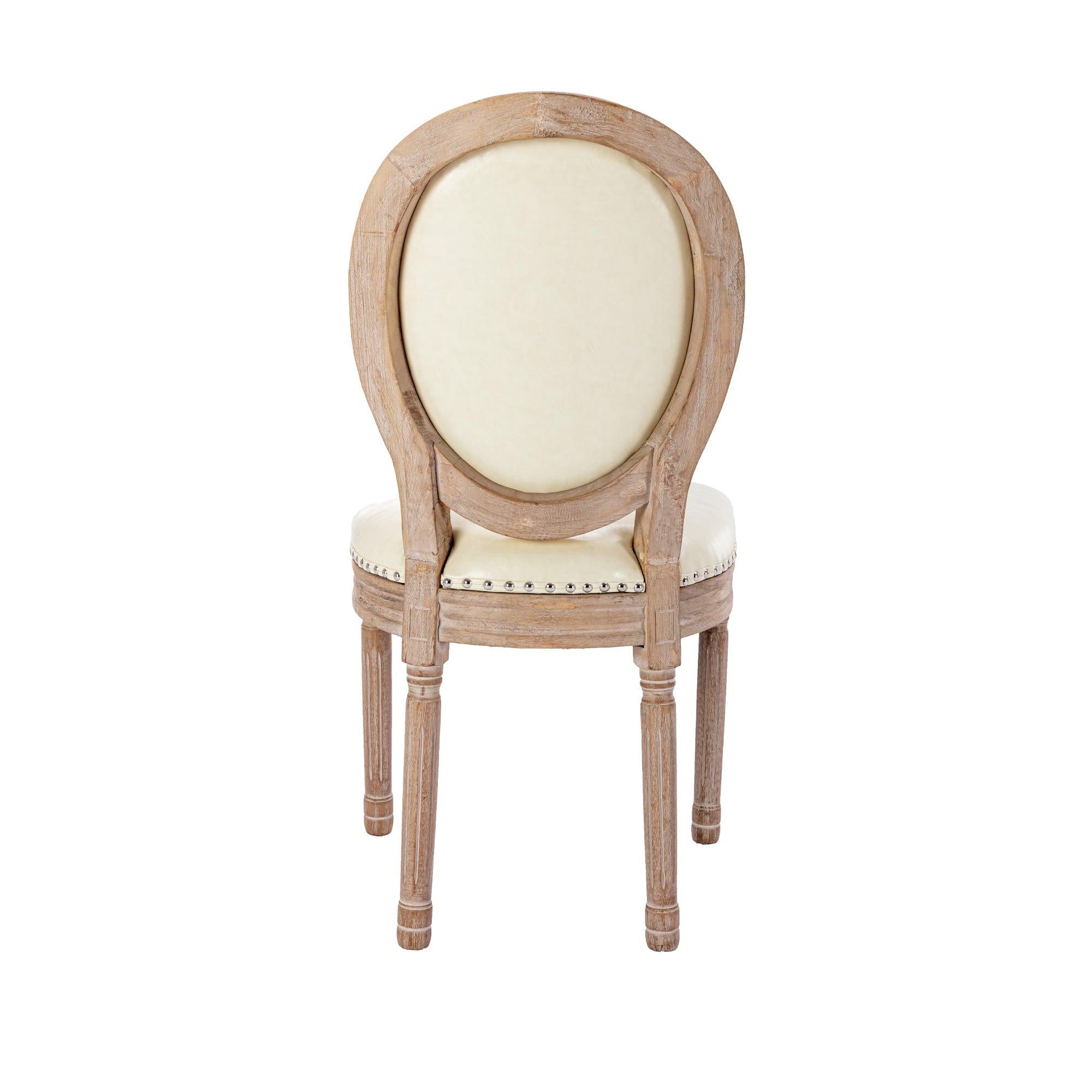 Upholstered  French Dining  Chair with rubber legs PU leather,Set of 2, Beige