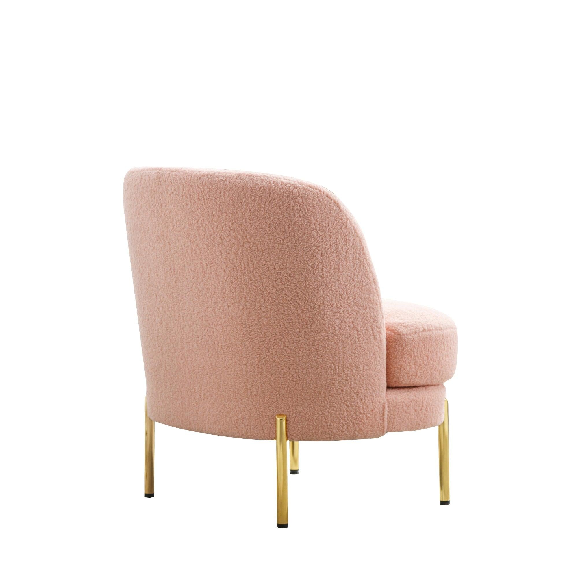 28.4"W Accent Chair Upholstered Curved Backrest Reading Chair Single Sofa Leisure Club Chair with Golden Adjustable Legs For Living Room Bedroom Dorm Room (Pink Boucle)