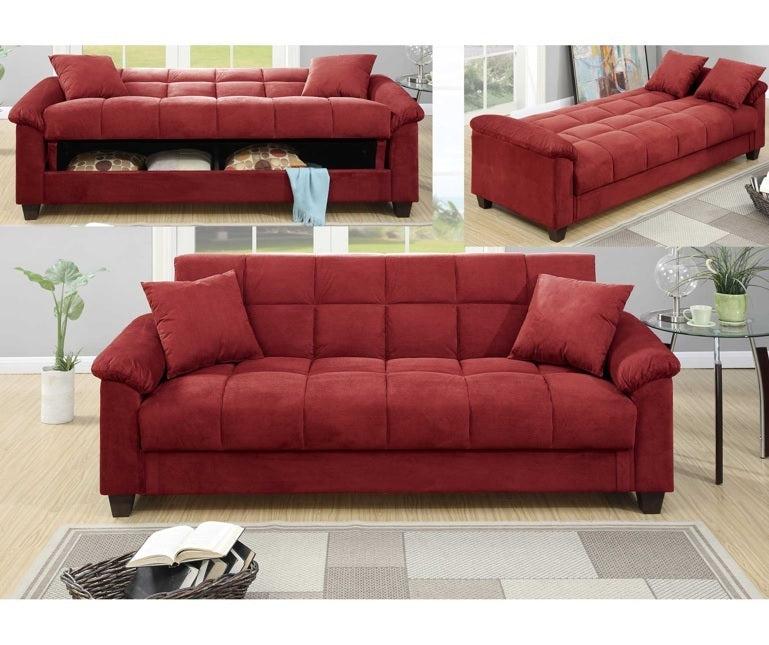 Contemporary Living Room Adjustable Sofa Red Color Microfiber PlushStorage Couch 1pc Futon Sofa w Pillows