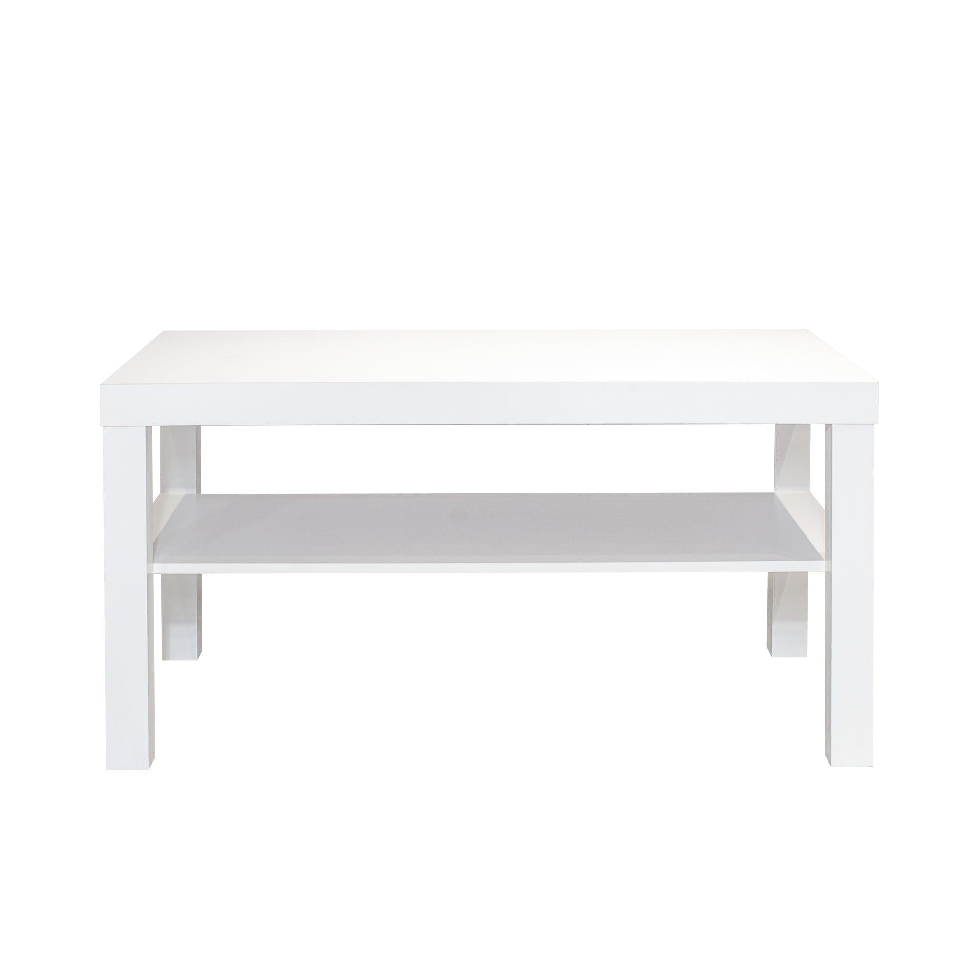 White Wooden 2-Tier Coffee Table withStorage Shelf, Sofa Center Table for Living Room, Home, Office image