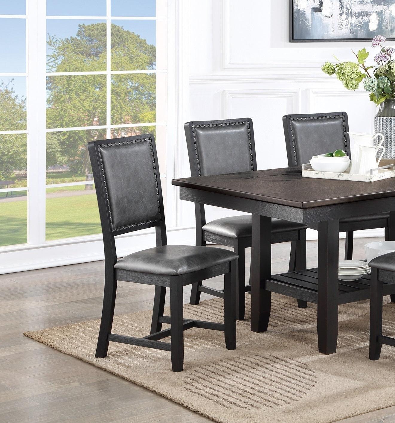 Contemporary Dining Room 7pc Set Grey Finish PU Dining Table w Shelf and 6x Side Chairs Fabric Upholstered seats Back Chairs