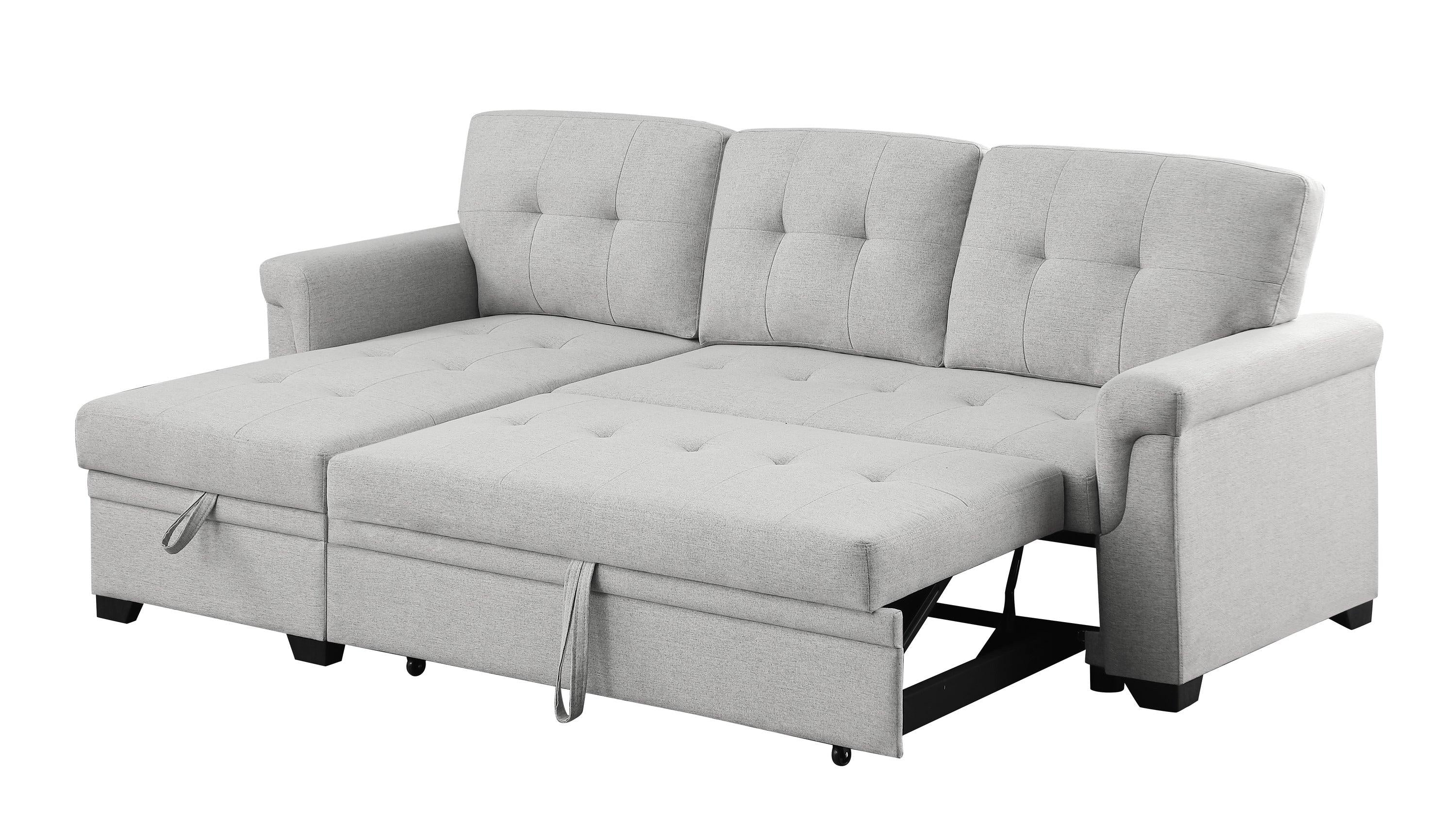 Hunter Light Gray Linen Reversible Sleeper Sectional Sofa withStorage Chaise