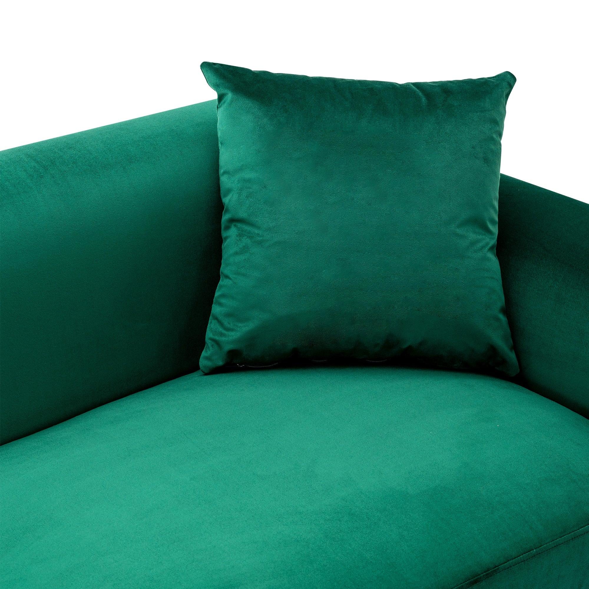 Modern Velvet Sofa with Metal Legs,Loveseat Sofa Couch with Two Pillows for Living Room and Bedroom, Green