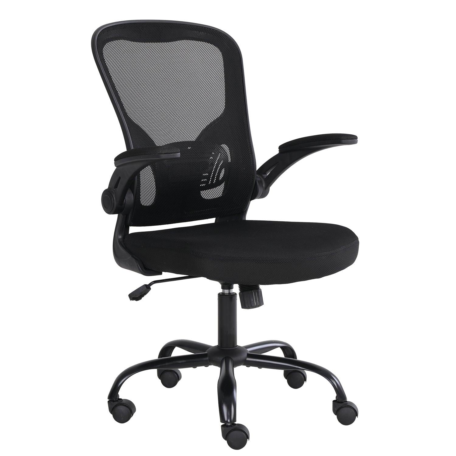 High Back Office Chair Ergonomic Desk Chair Flip Up Arms Mesh Computer Chair Height Adjustable Swivel Chair with Lumbar Support for Office, Home, School (Black） image