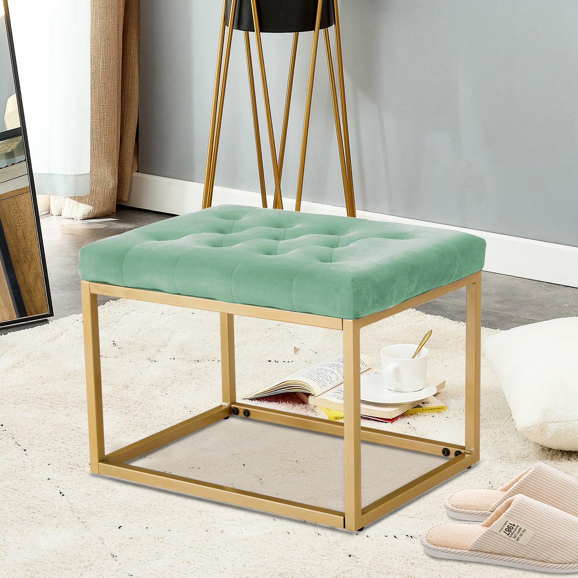 VelvetShoe Changing Stool,Light green Footstool, Square Vanity Chair, Sofa Stool,Makup Stool .Vanity Seat ,Rest Stool. Piano Bench.Suitable for Clothes Shop,Living Room, Porch, Fitting Room Bedroom