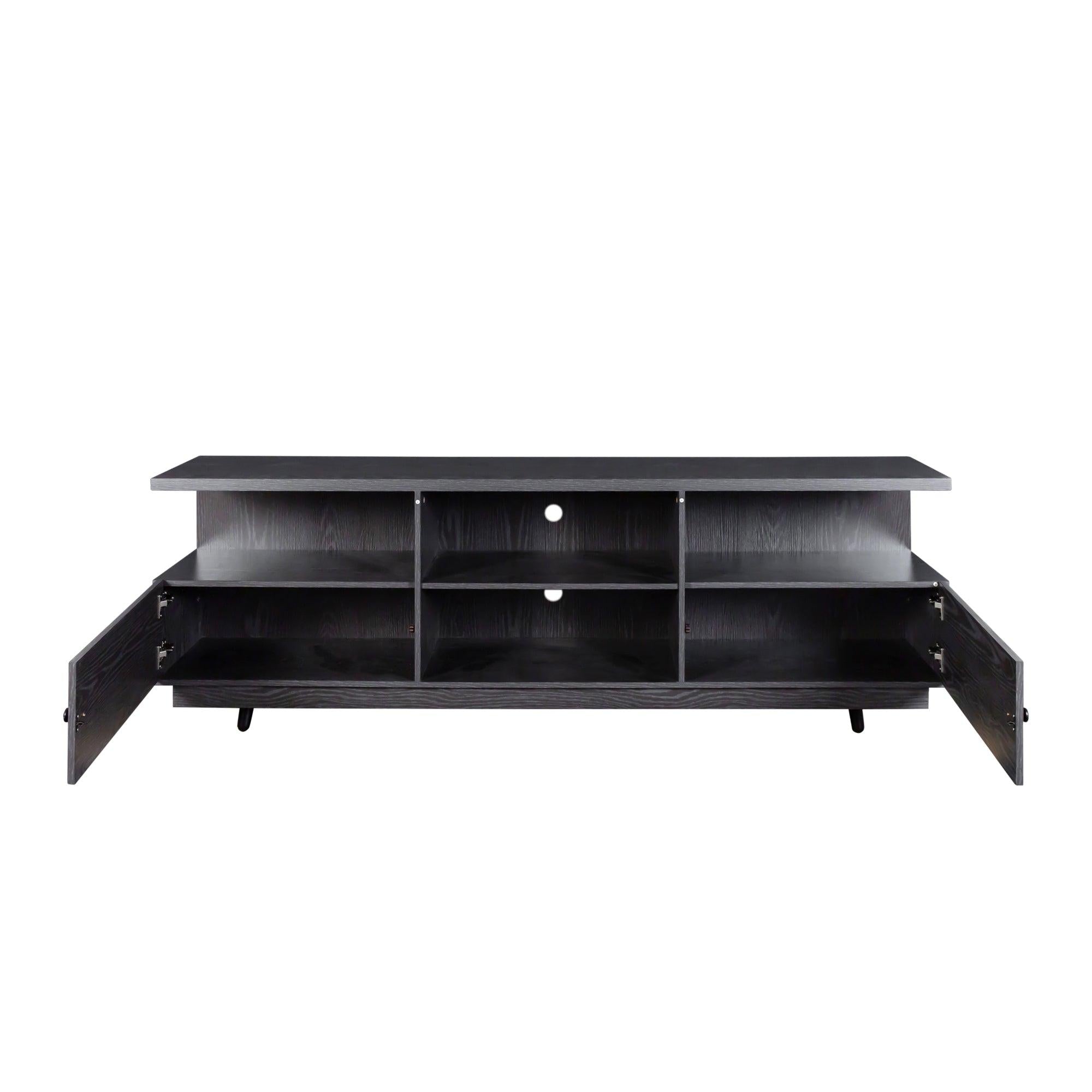 TV StandModern Wood Media Entertainment Center Console Table  with 2 Doors and 4 Open Shelves