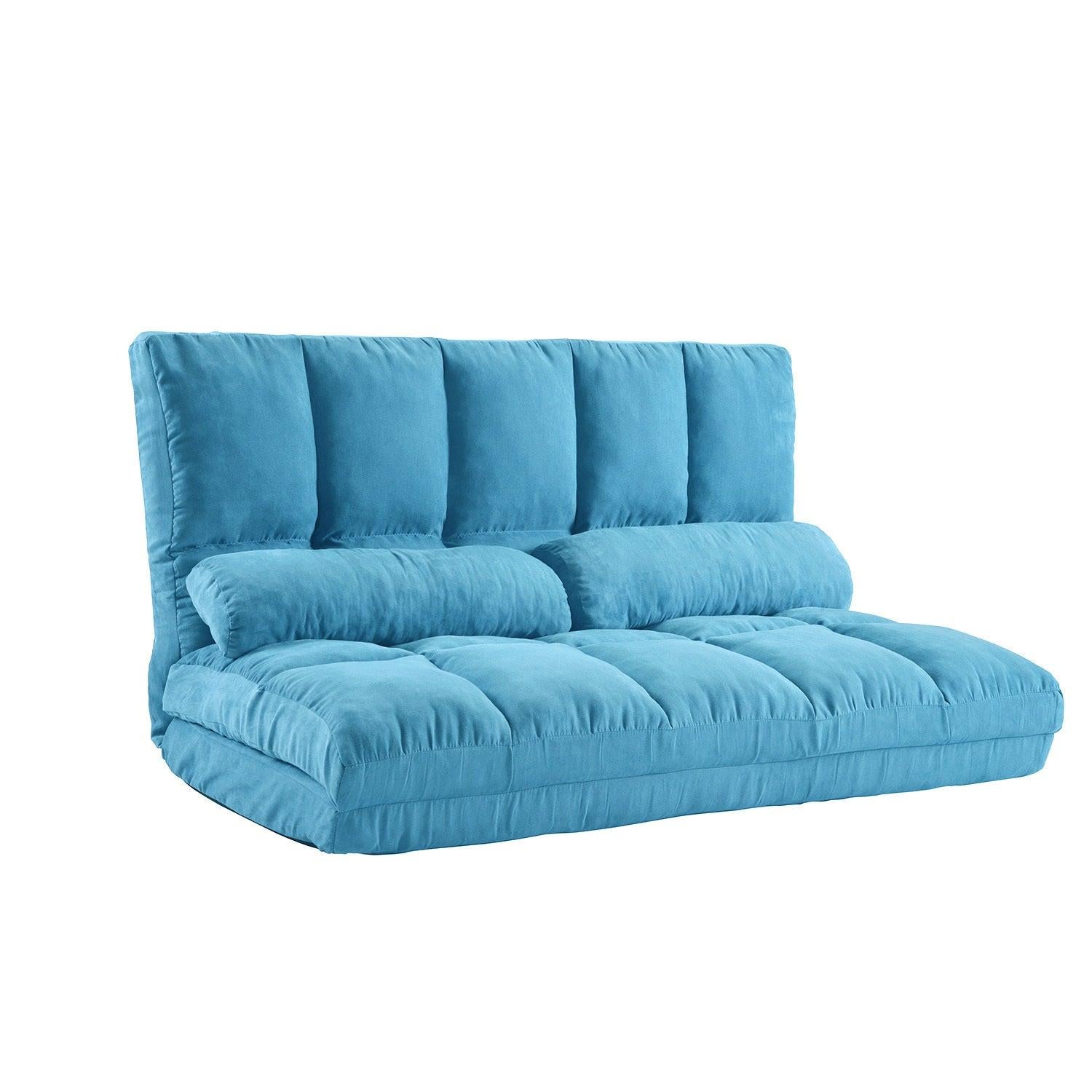 Double Chaise Lounge Sofa Floor Couch and Sofa with Two Pillows (Blue)