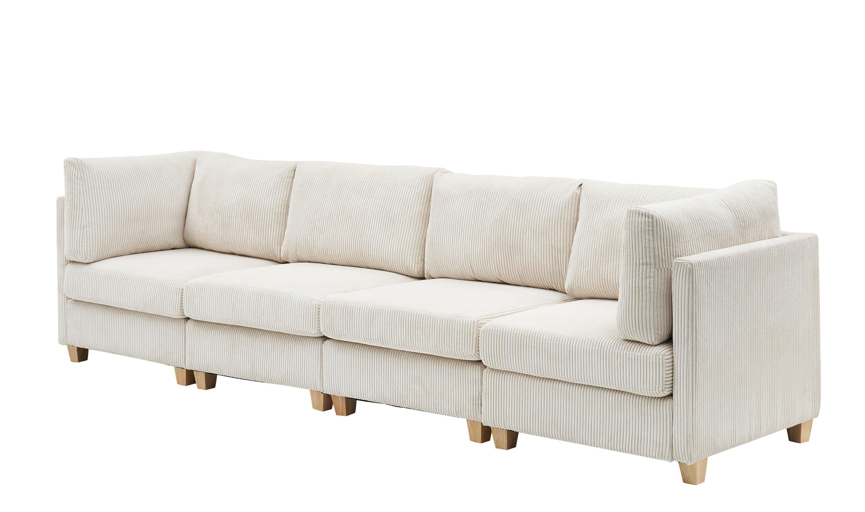 Modern Beige Convertible L Shape Sofa Corduroy Fabric Comfortable Multi-person Combination Living Room Sofa Furniture