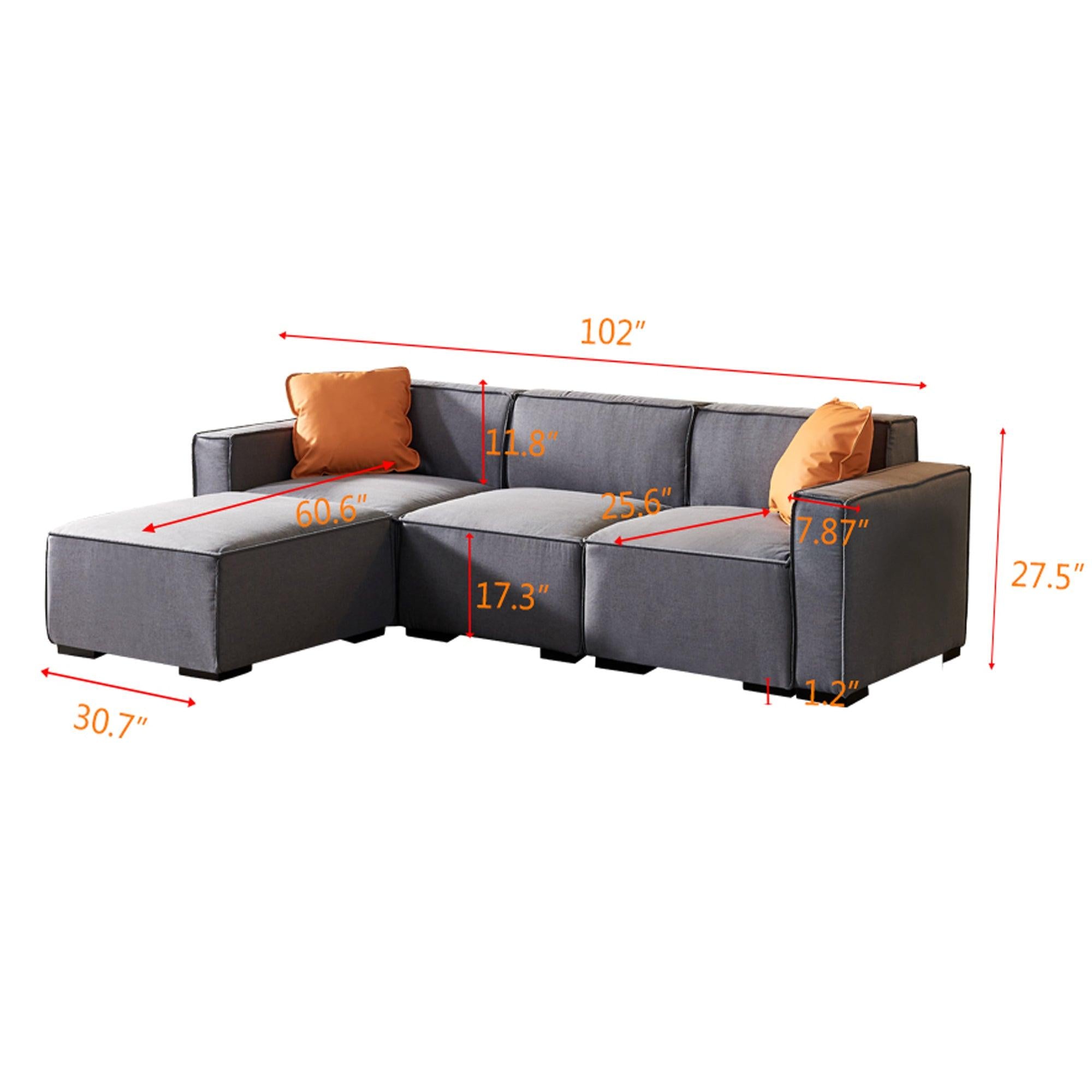 Modular Sofa L Shape with Convertible Ottoman Chaise(Grey)