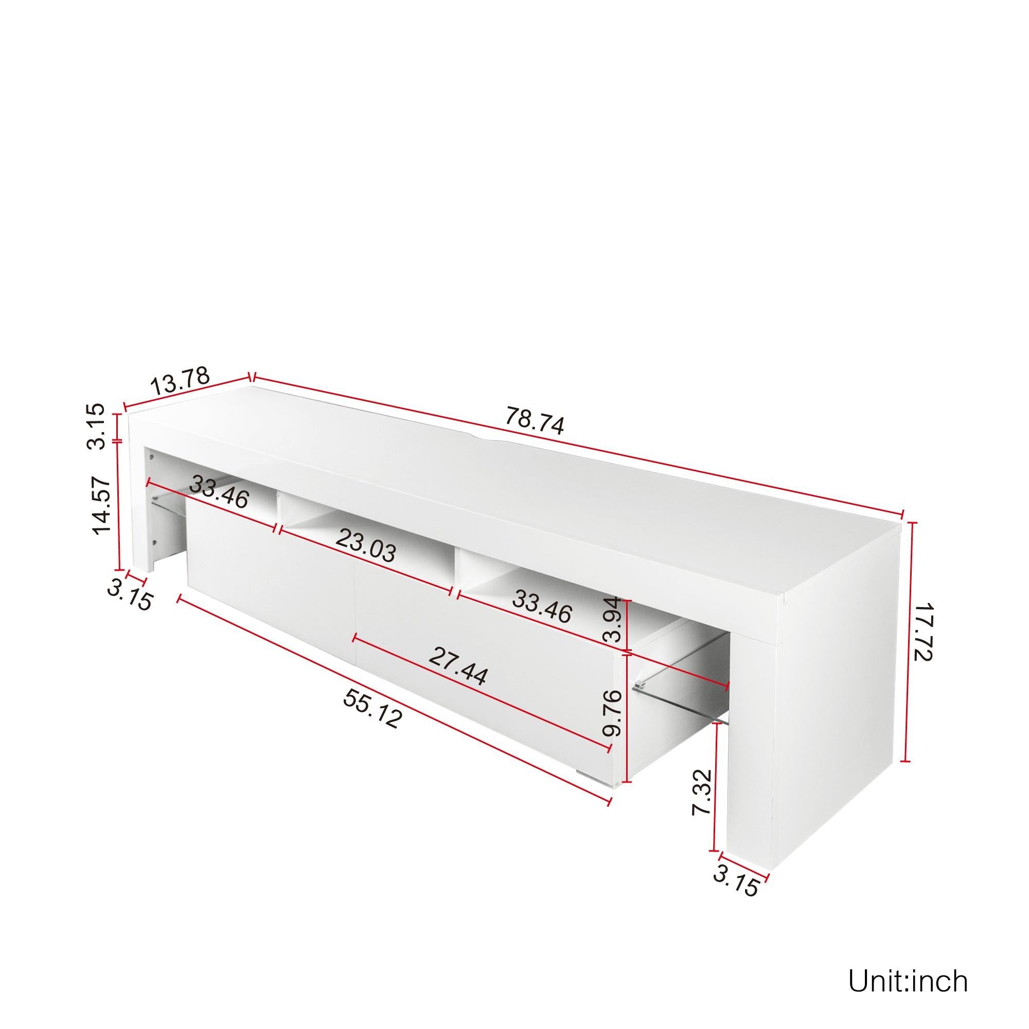 Modern gloss white TV Stand for 80 inch TV , 20 Colors LED TV Stand w/Remote Control Lights