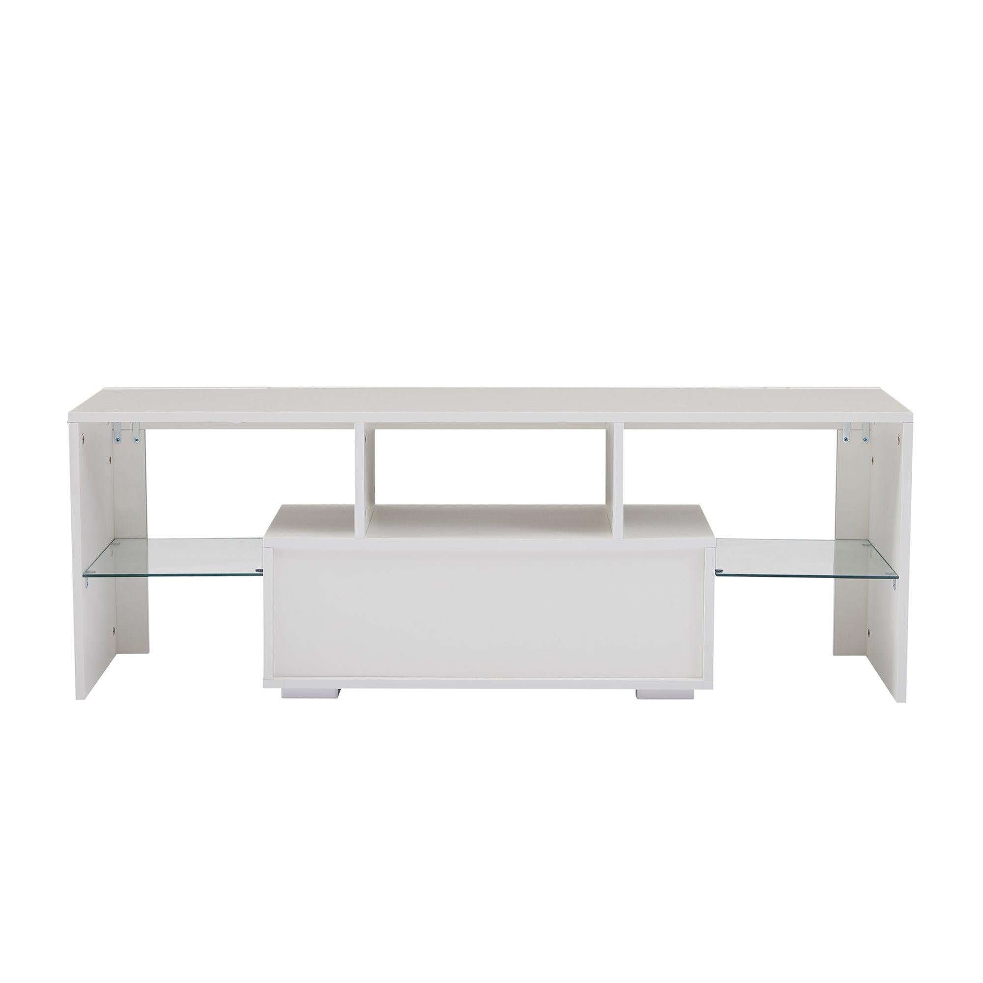 20 minutes quick assemble White morden TV Stand with LED Lights,high glossy front TV Cabinet,can be assembled in Lounge Room, Living Room or Bedroom,color:WHITE