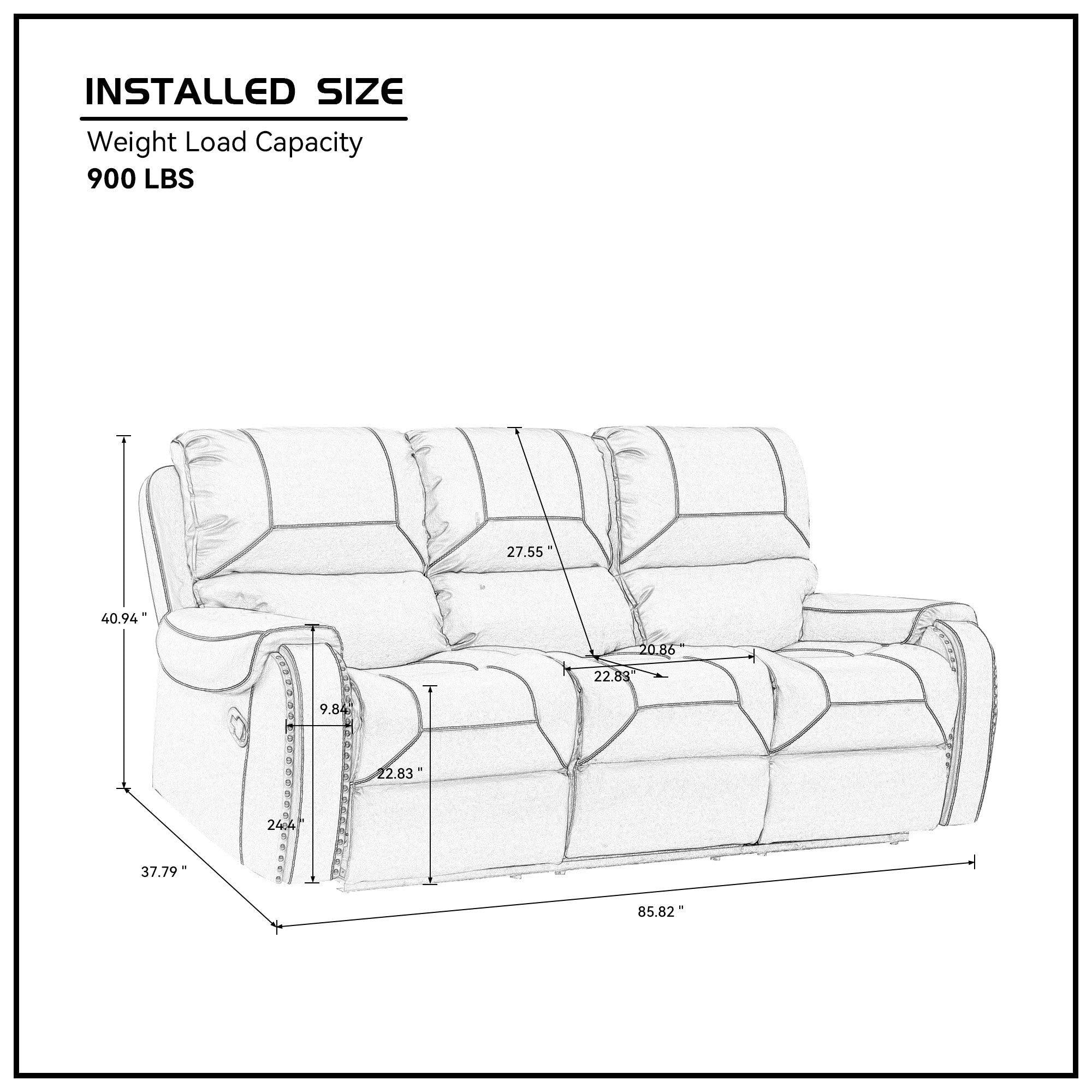 Faux Leather Reclining Sofa Couch 3 Seater for Living Room Black