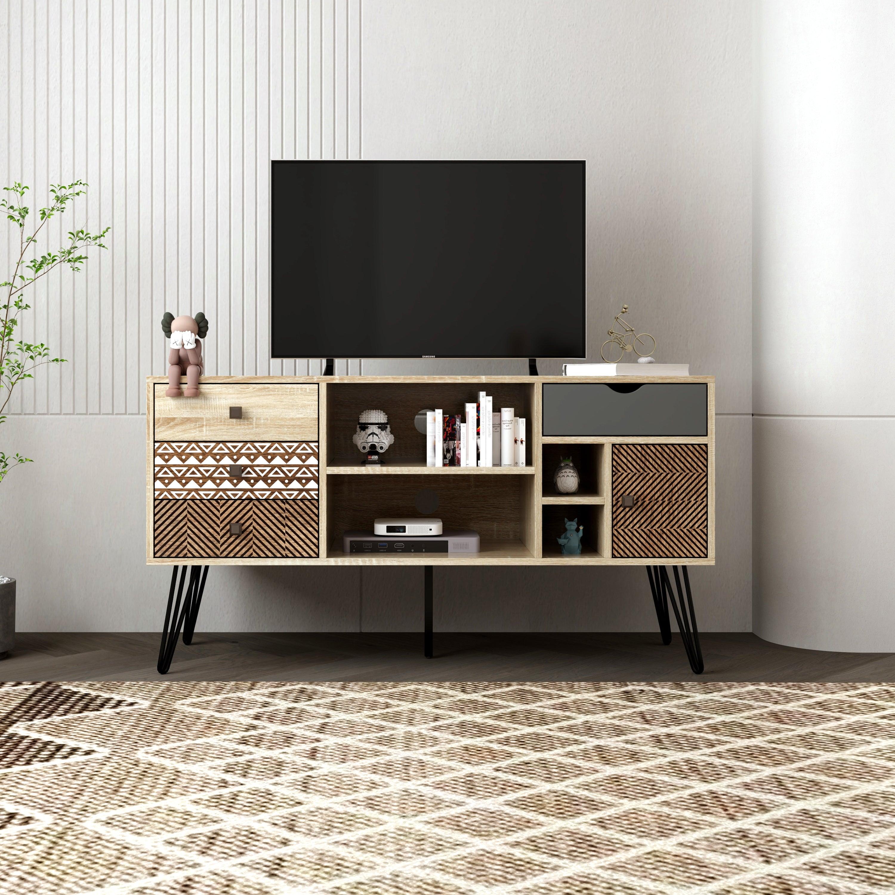 TV Stand withStorage Cabinet and Shelves, TV Console Table for Living Room,bohemian style image