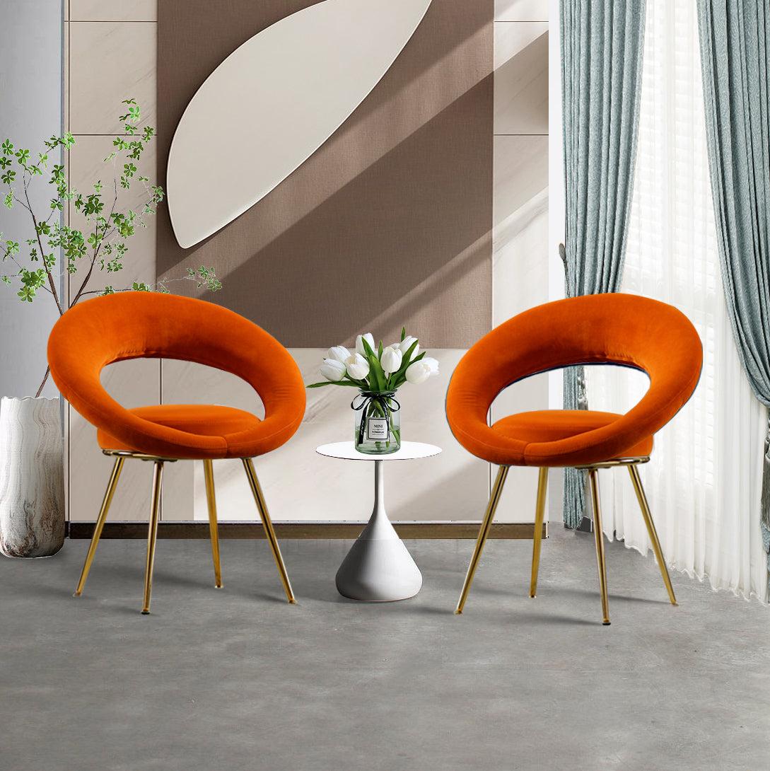 Orange VelvetModern accent/Conversation Lounge Chair With Gold Plated Legs, unique appearance，Suitable For Office, Lounge, Living Room，set of 2 image