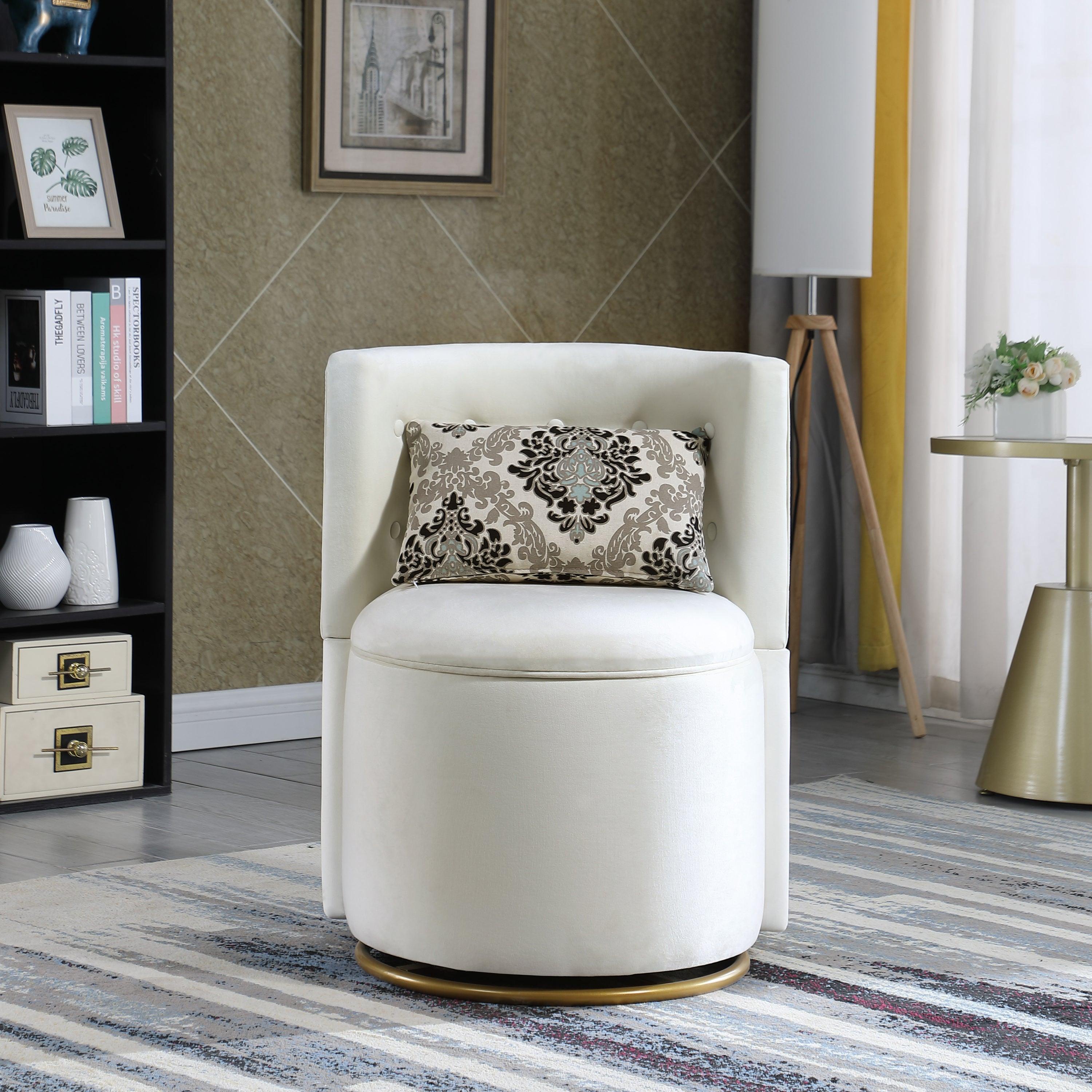 360° Swivel Accent Chair withStorage Function, Velvet Curved Chair with Gold Metal Base for Living Room, Nursery, Bedroom image