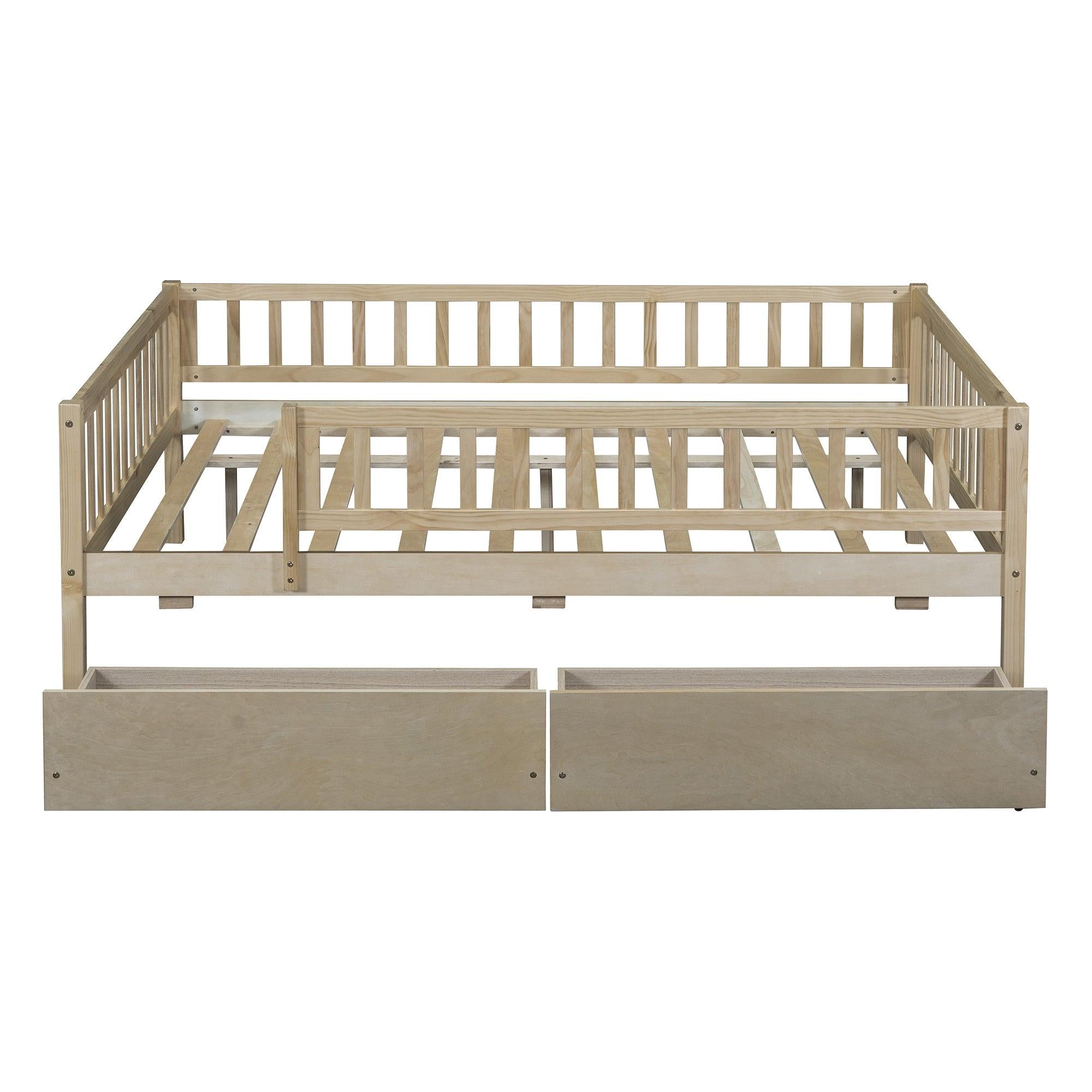 Full Size Daybed Wood Bed with Two Drawers, Natural