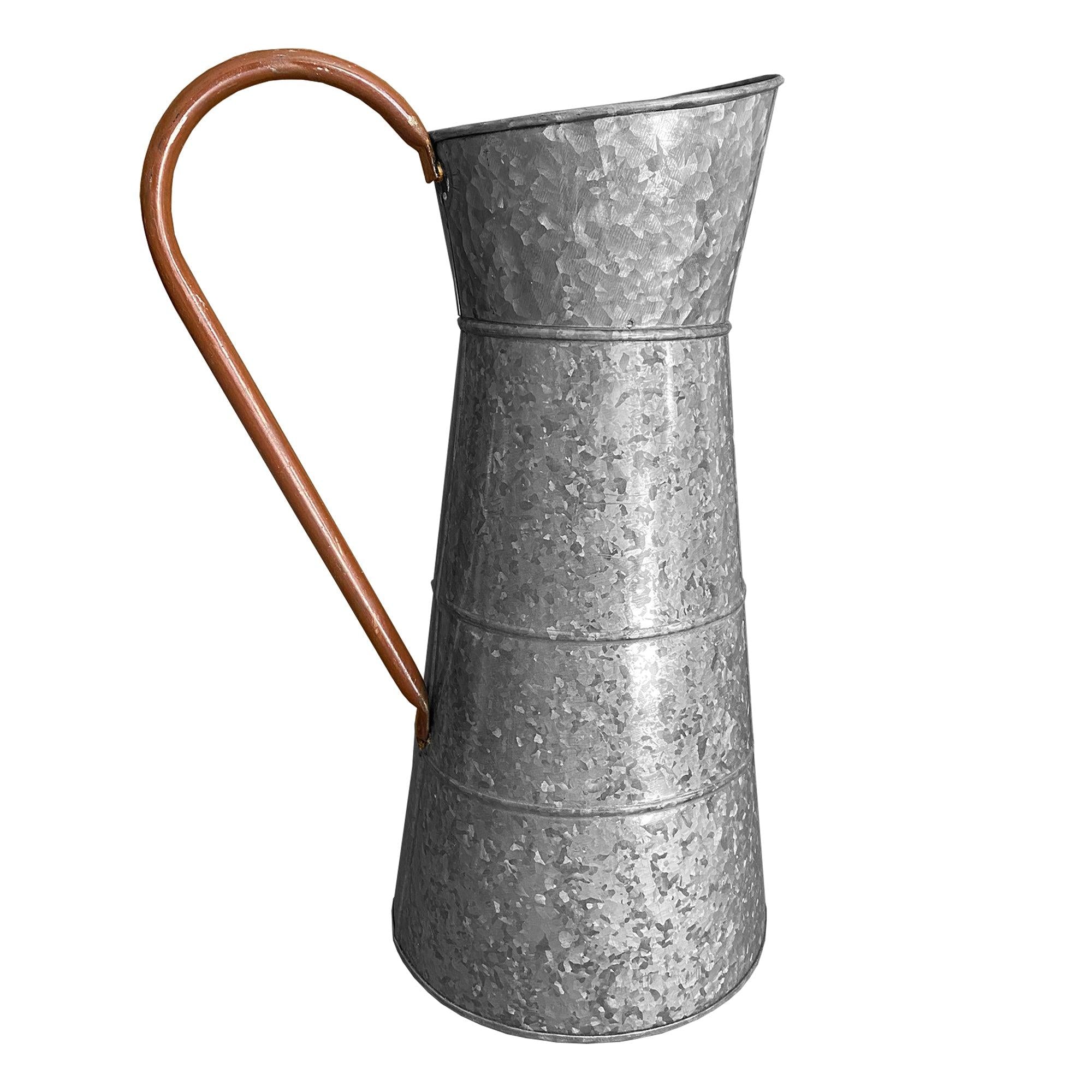 Farmhouse Style Galvanized Metal Jug with Handle, Gray image