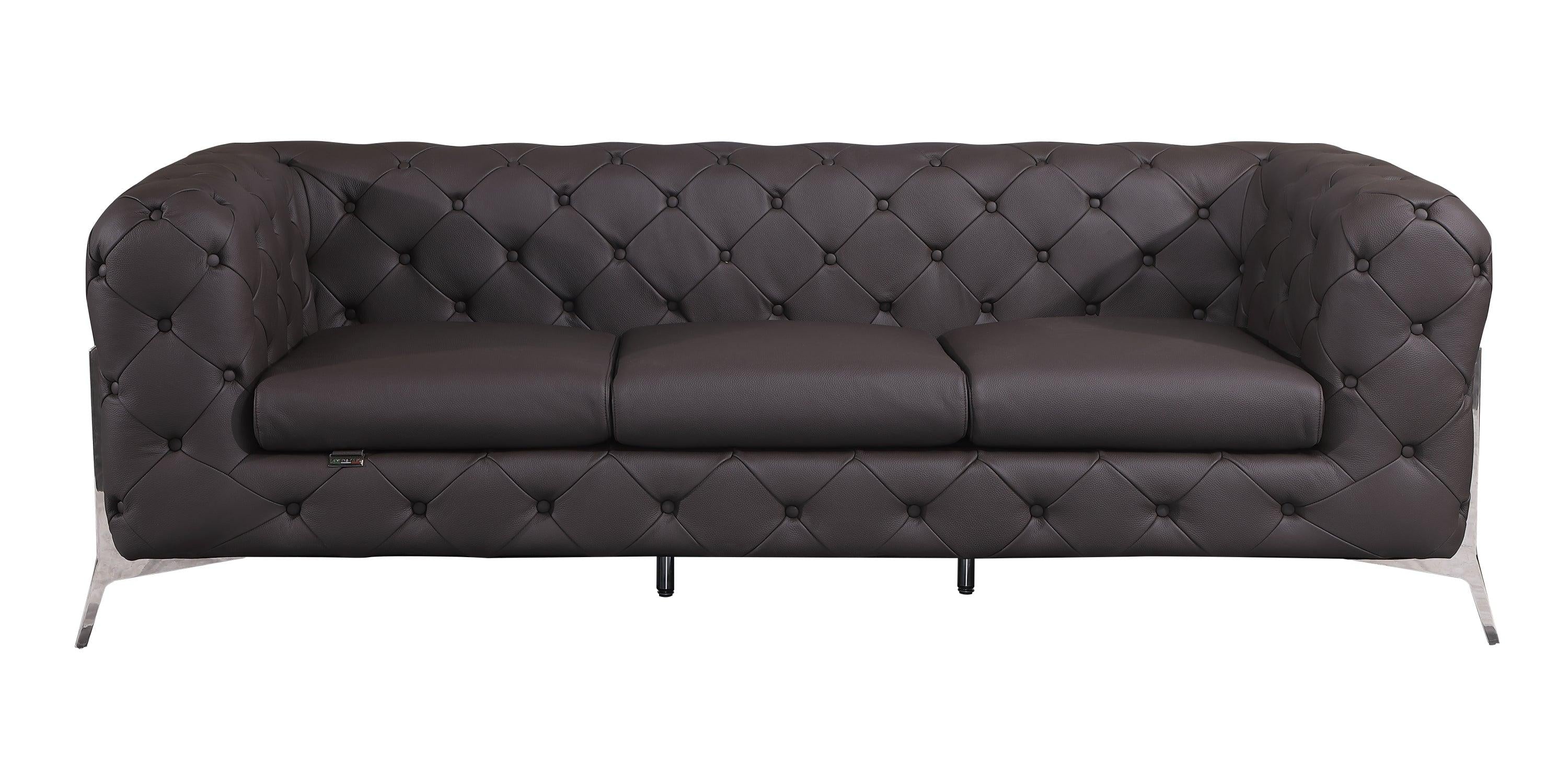 Global United Transitional Top Grain 100% Italian Leather Upholstered Sofa