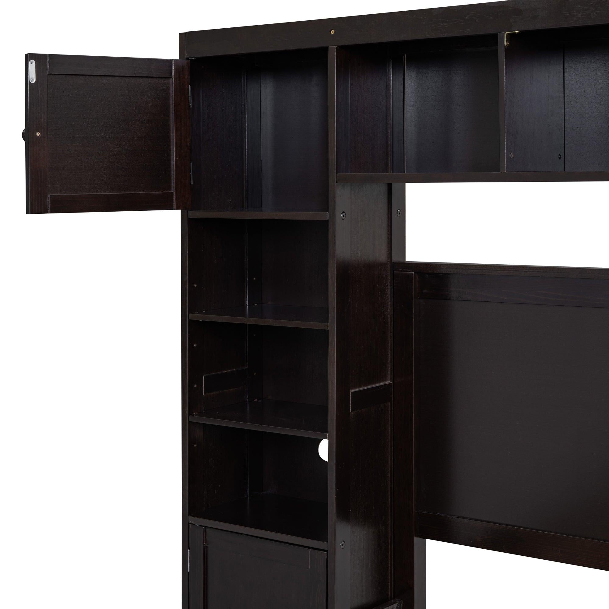 Full Size Wooden Bed With All-in-One Cabinet and Shelf, Espresso