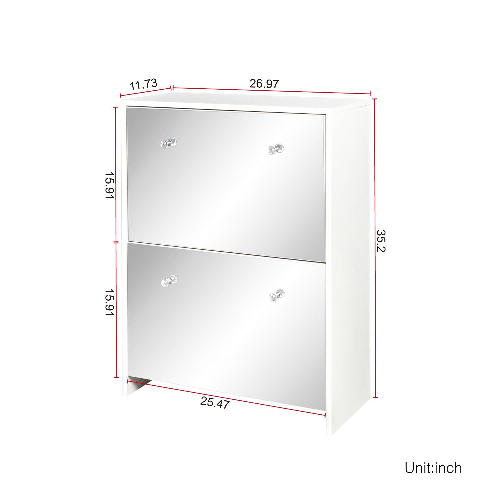 Shoe Cabinet with mirror, 2-TiersShoeStorage Cabinet with Doors for Entryway