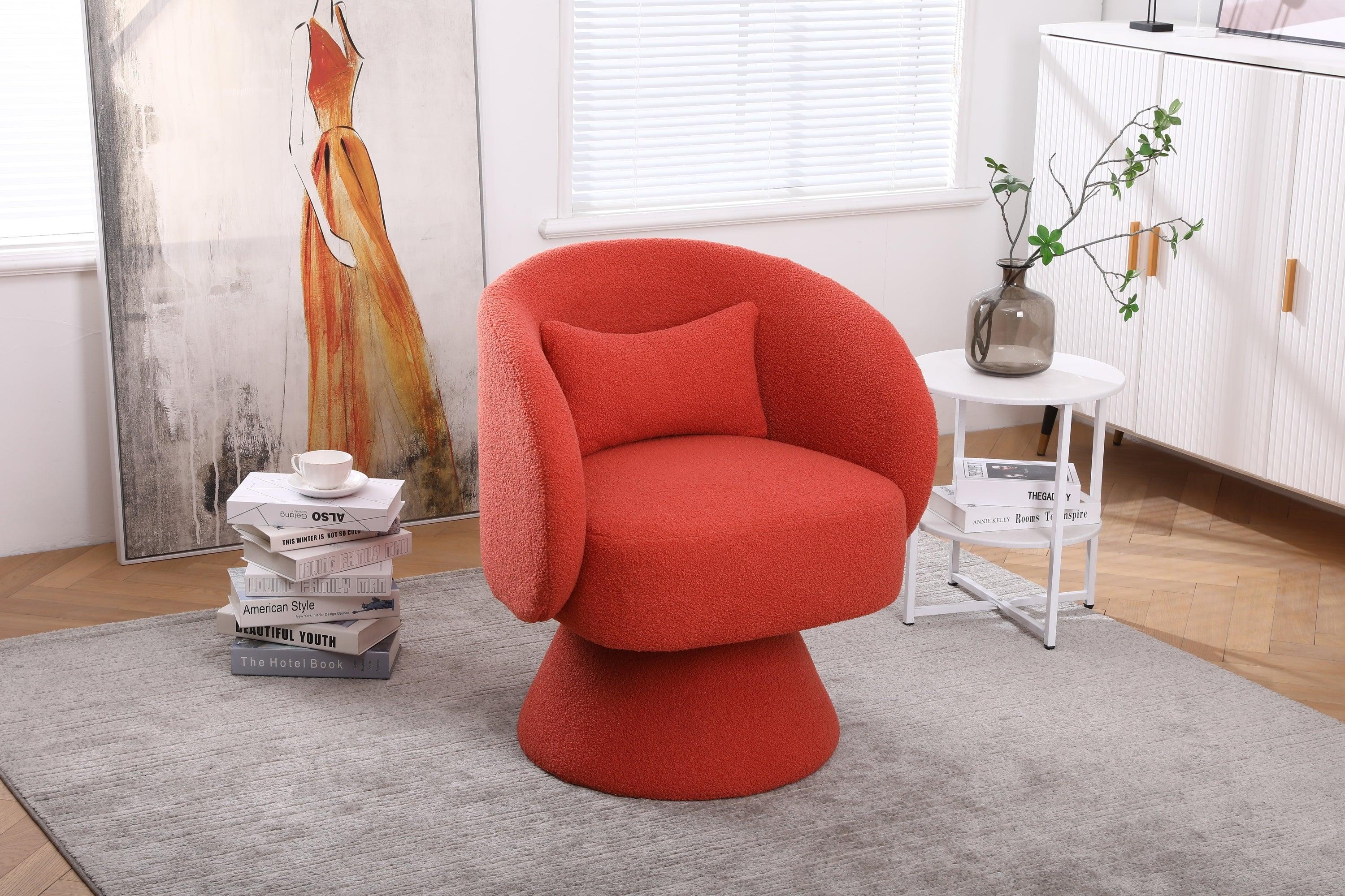 Swivel Accent Chair Armchair, Round Barrel Chair in Fabric for Living Room Bedroom(Orange)