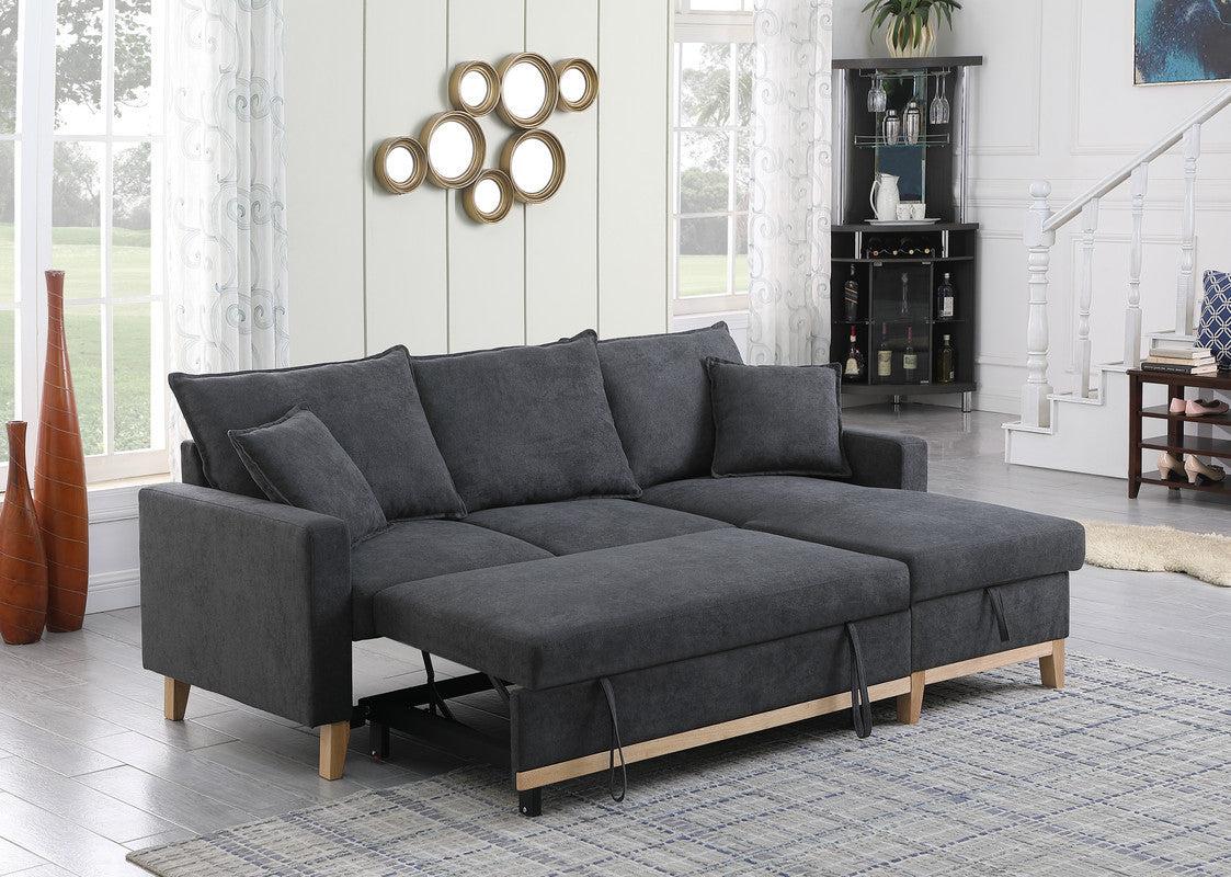 Colton Dark Gray Woven Reversible Sleeper Sectional Sofa withStorage Chaise