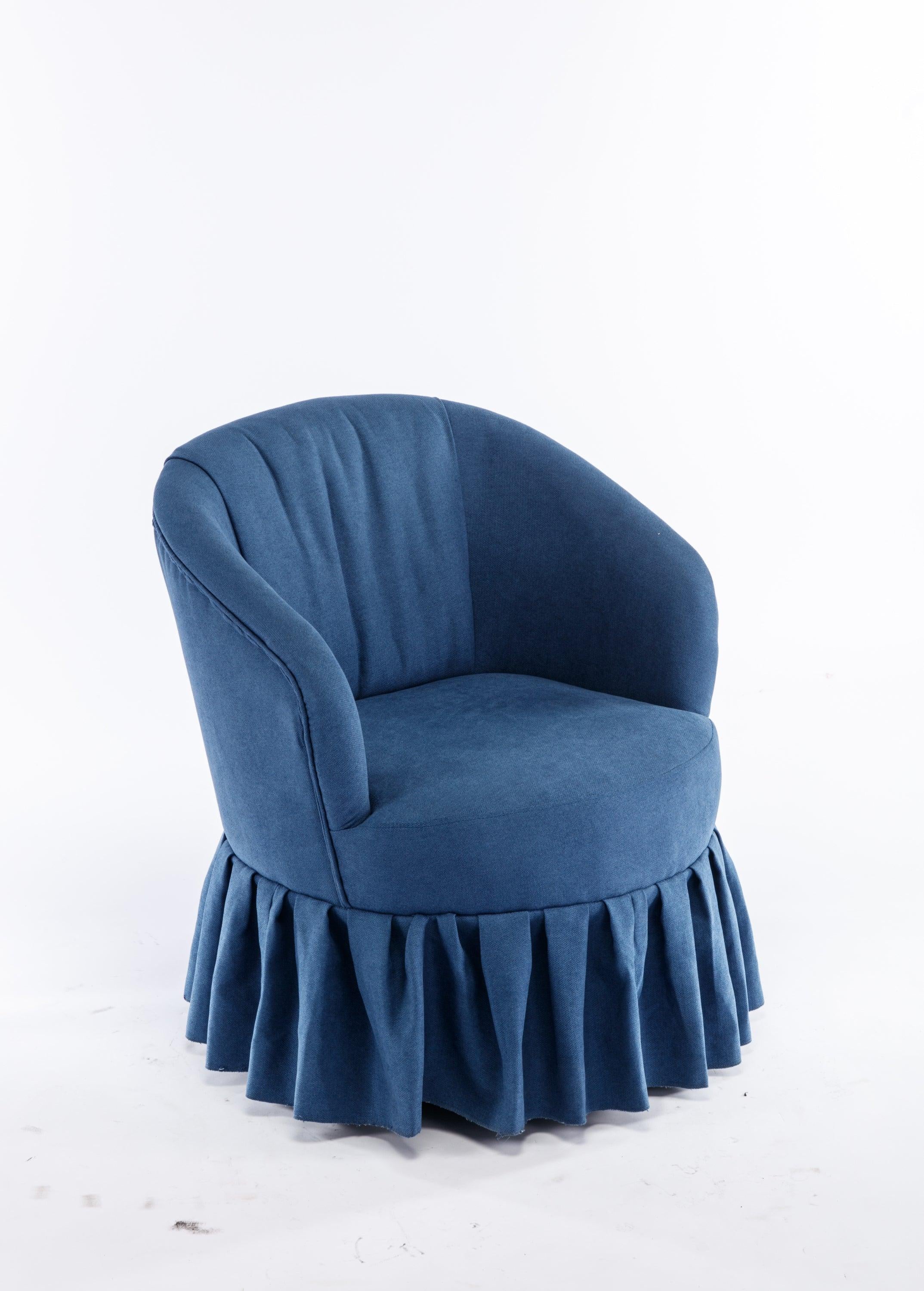 Linen Fabric Accent Swivel Chair Auditorium Chair With Pleated Skirt For Living Room Bedroom Auditorium,Blue