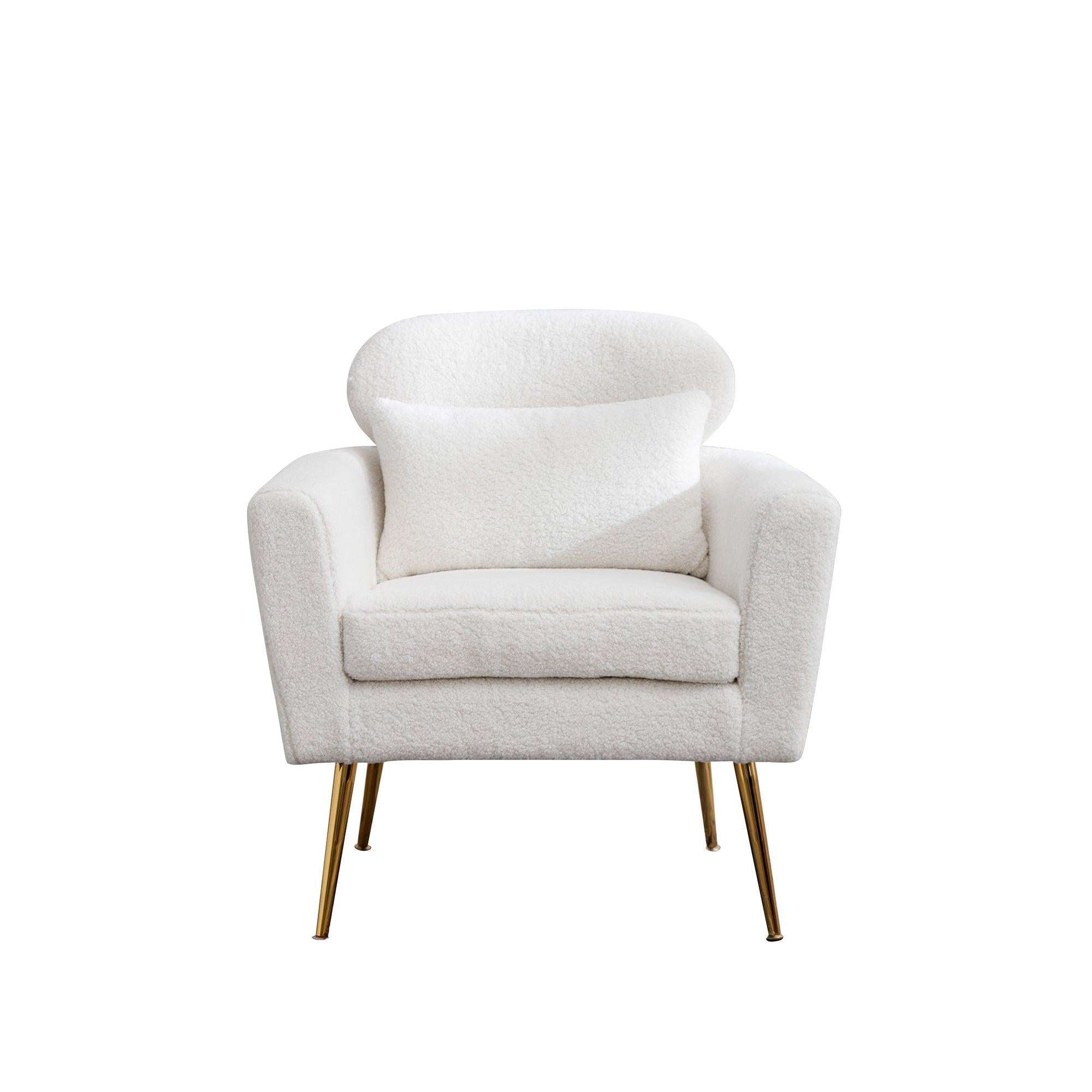 29.5"WModern Boucle Accent Chair Armchair Upholstered Reading Chair Single Sofa Leisure Club Chair with Gold Metal Leg and Throw Pillow for Living Room Bedroom Dorm Room Office, Ivory Boucle