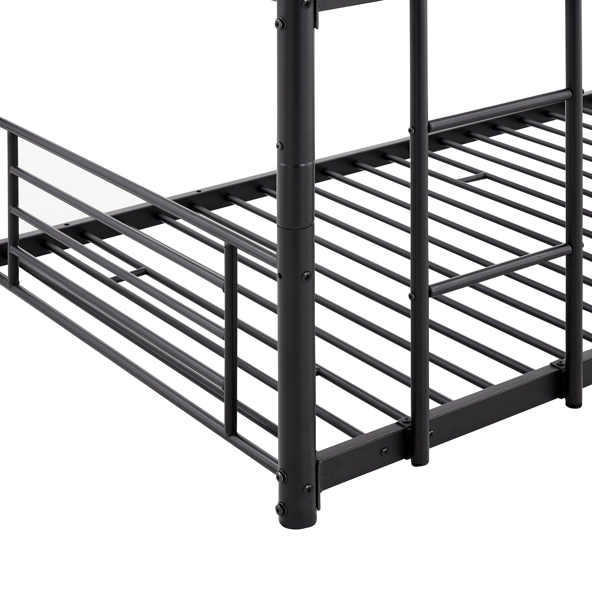 Twin-Twin-Twin Triple Bed with Built-in Ladder, Divided into Three Separate Beds,Black